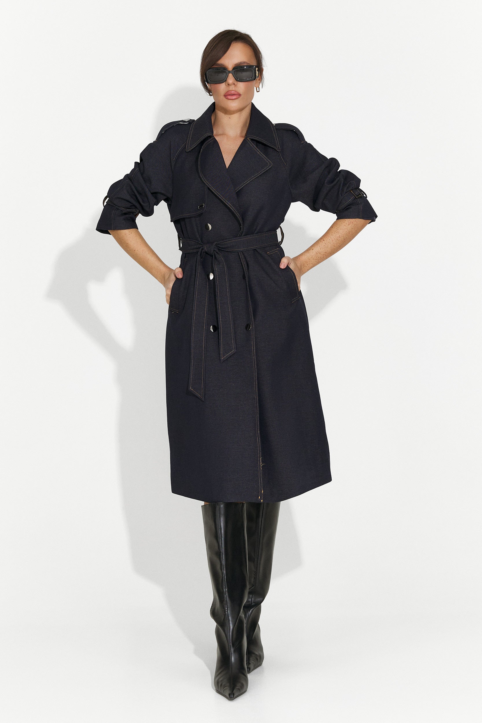 Palton dama elegant bleumarin Nuvia Bogas