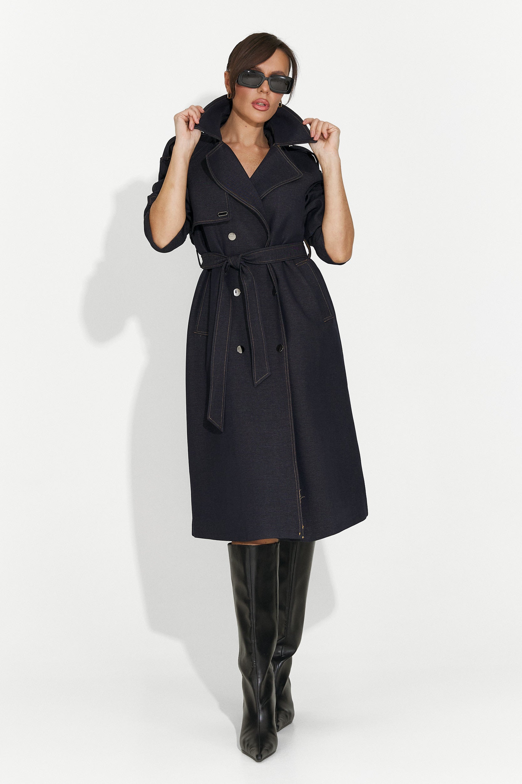 Palton dama elegant bleumarin Nuvia Bogas