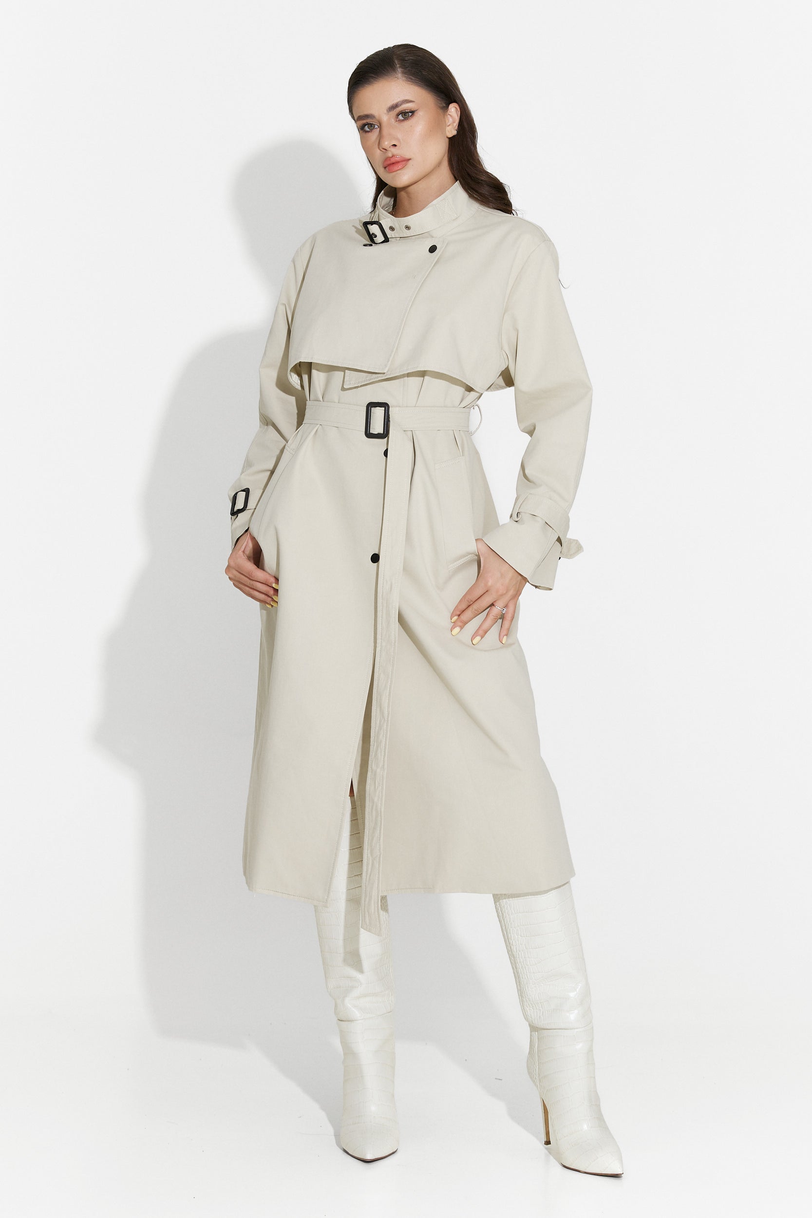 Long women's coat greige Emalia Bogas