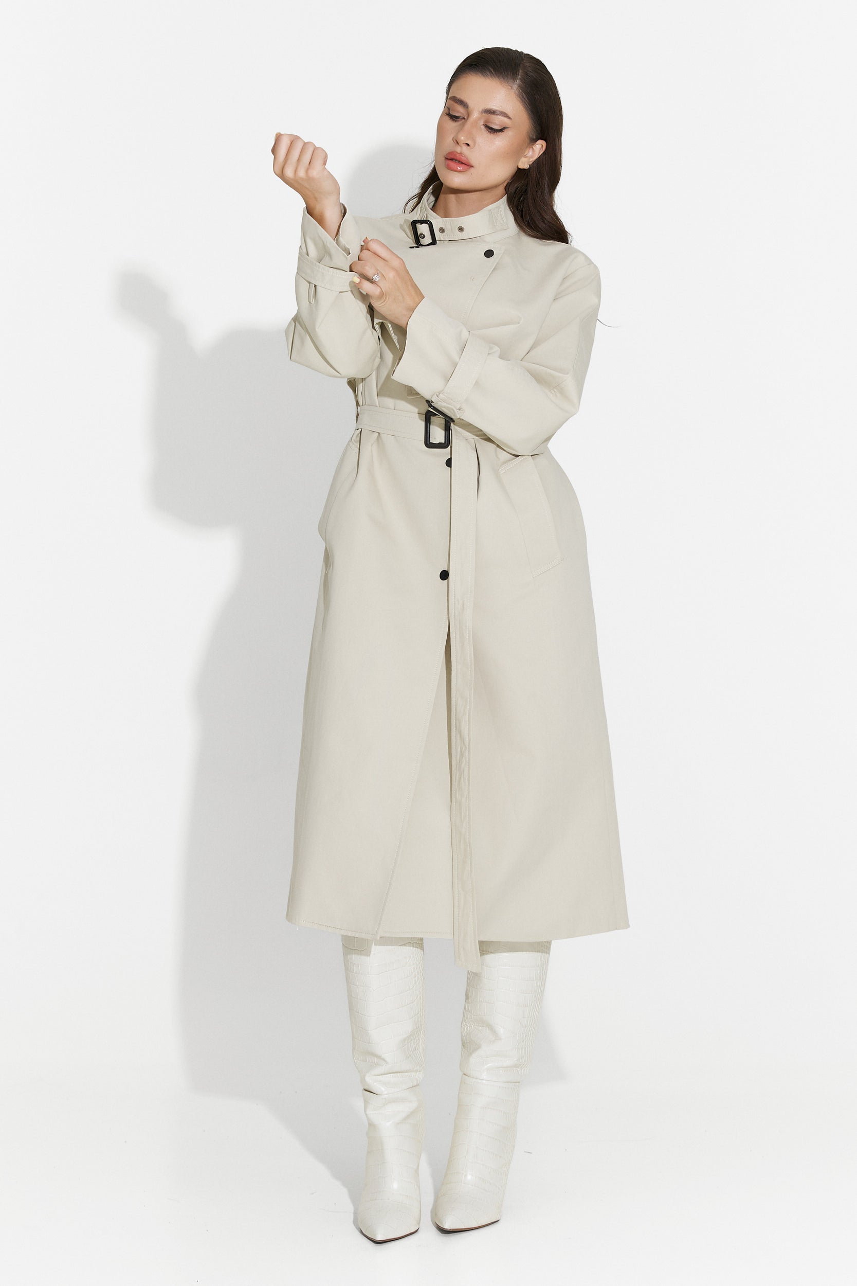 Long women's coat greige Emalia Bogas