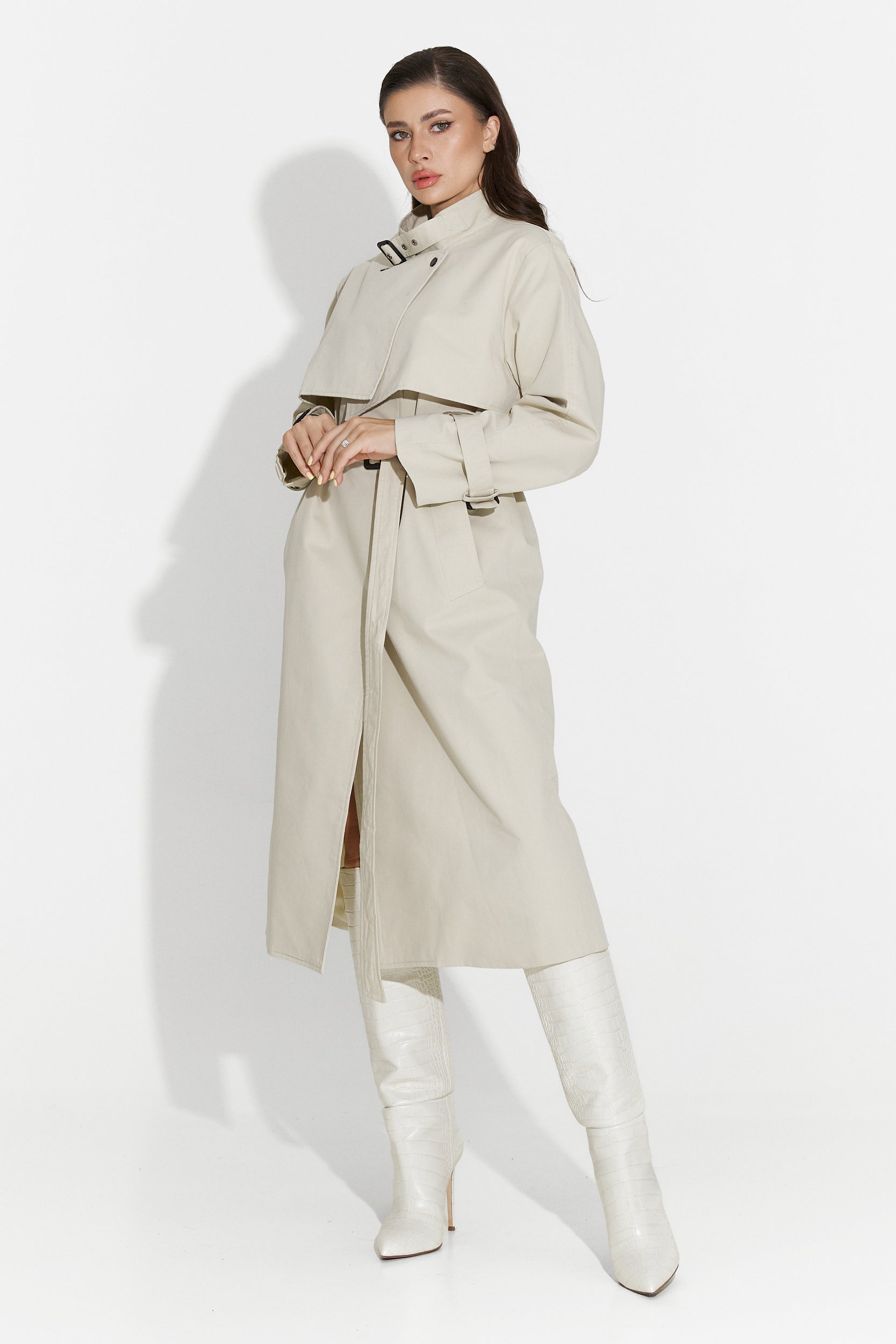 Long women's coat greige Emalia Bogas