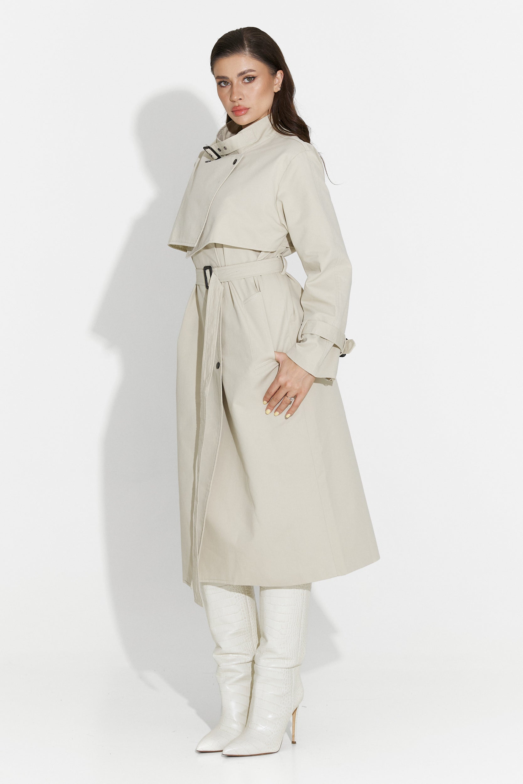 Long women's coat greige Emalia Bogas