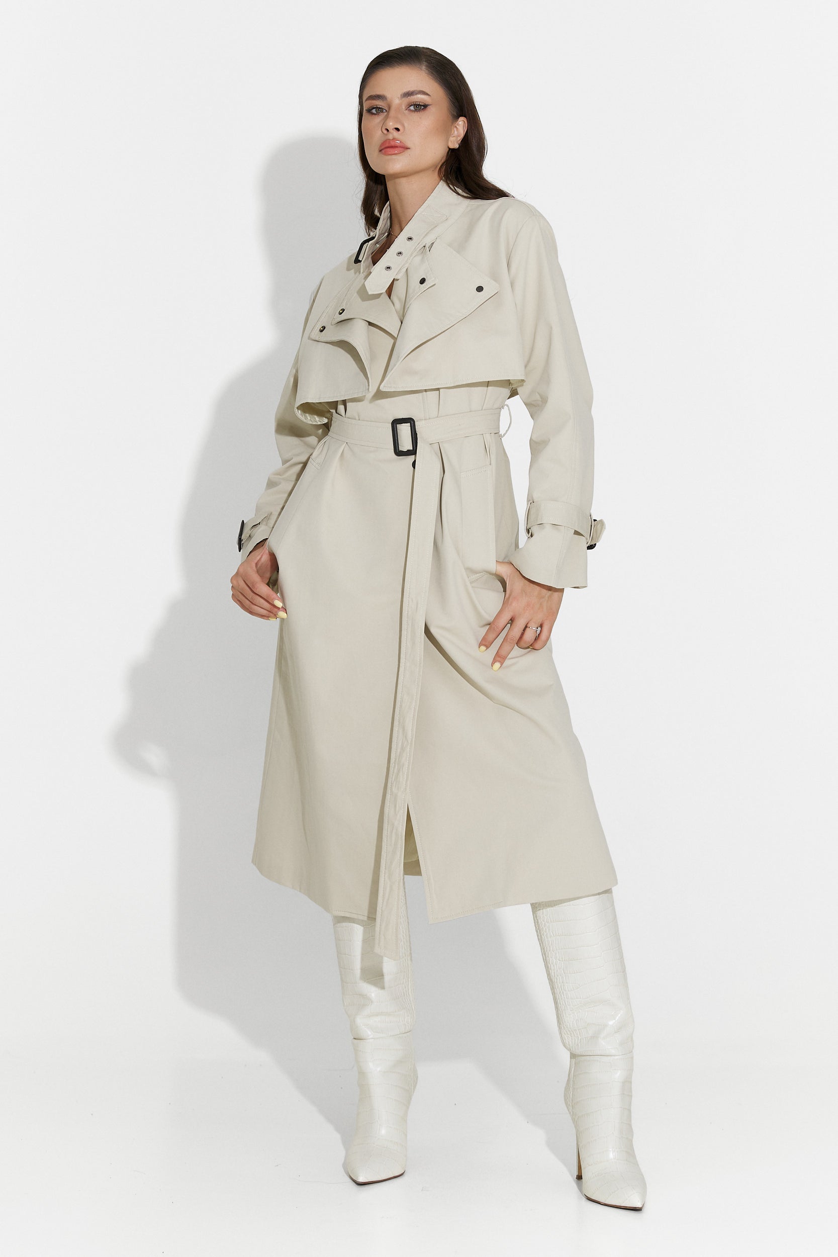 Long women's coat greige Emalia Bogas