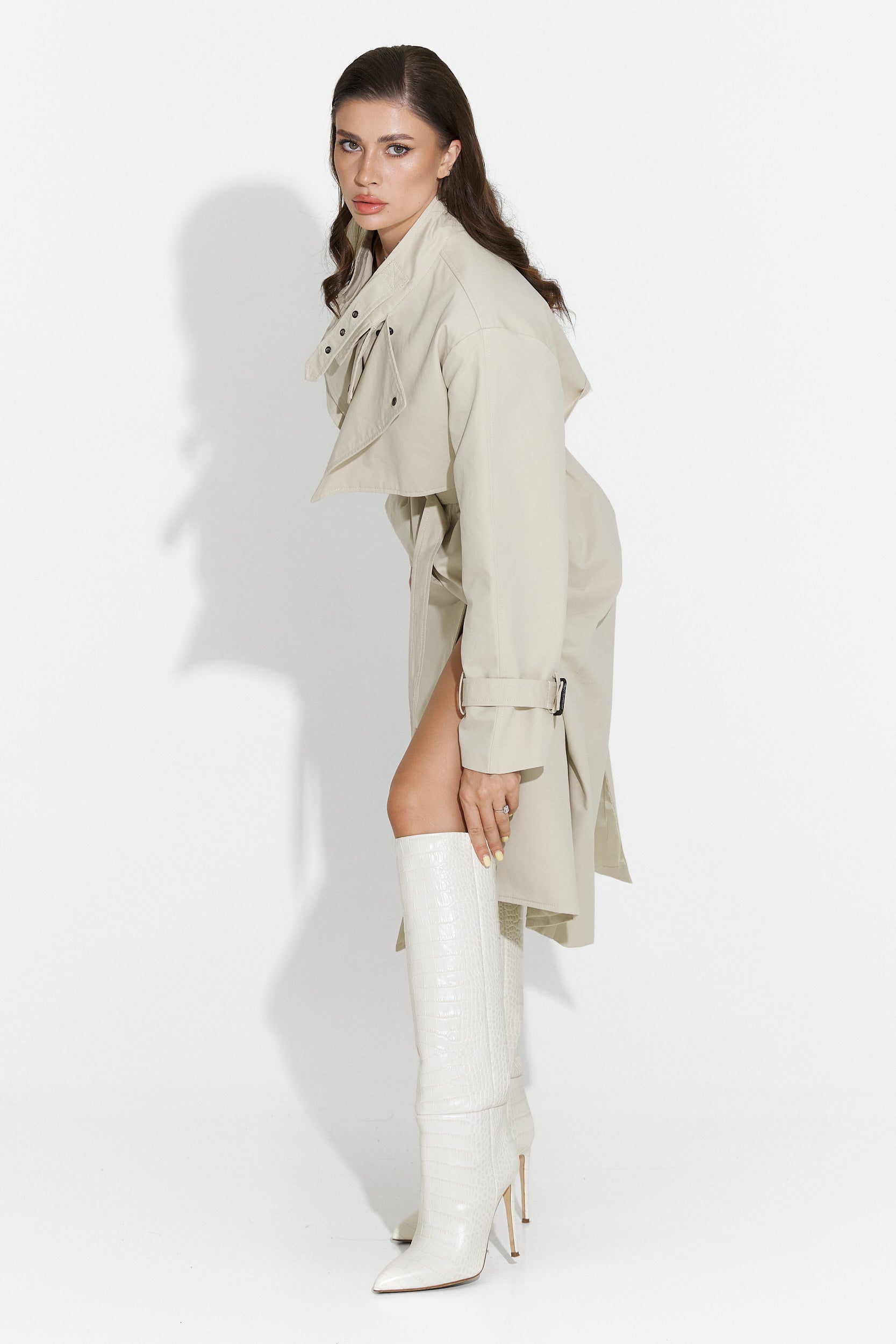 Long women's coat greige Emalia Bogas