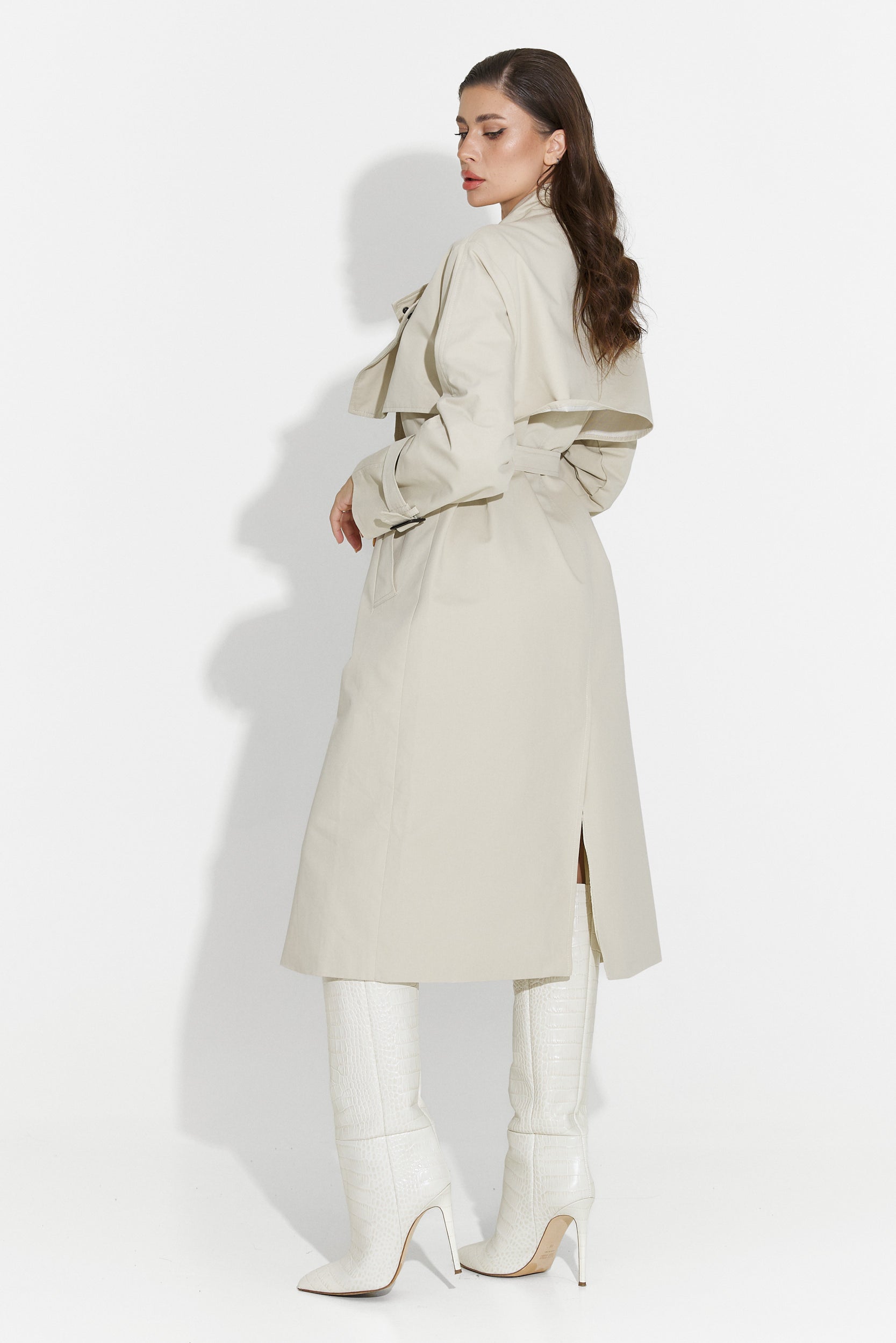 Long women's coat greige Emalia Bogas