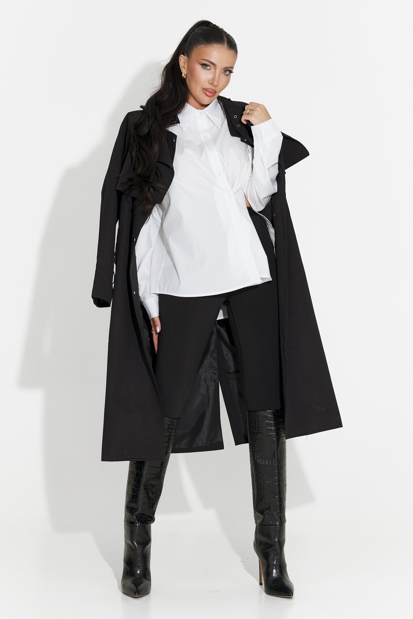 Long black women's coat Emalia Bogas