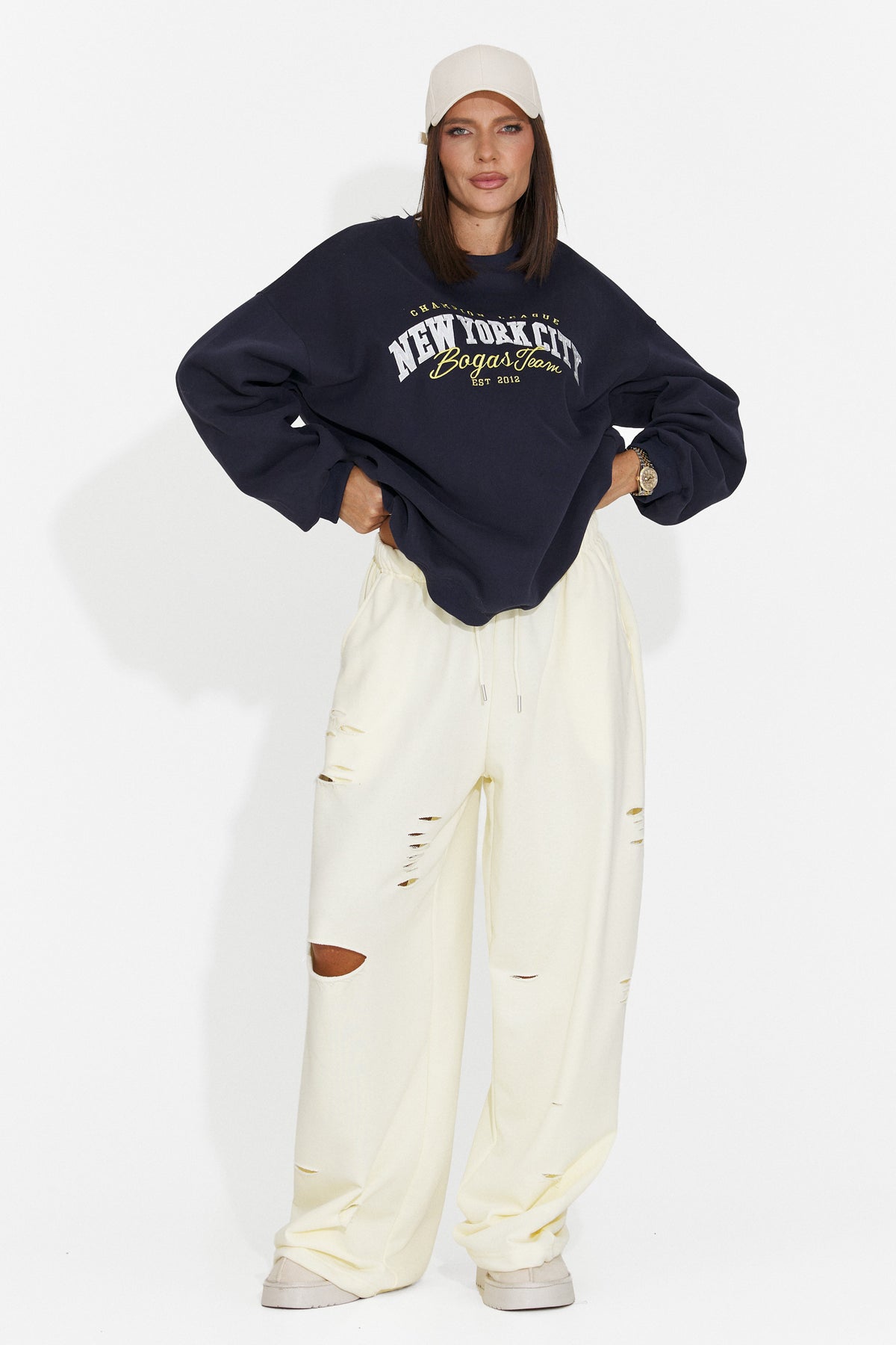 Pantaloni casual crem Lulaoa Bogas