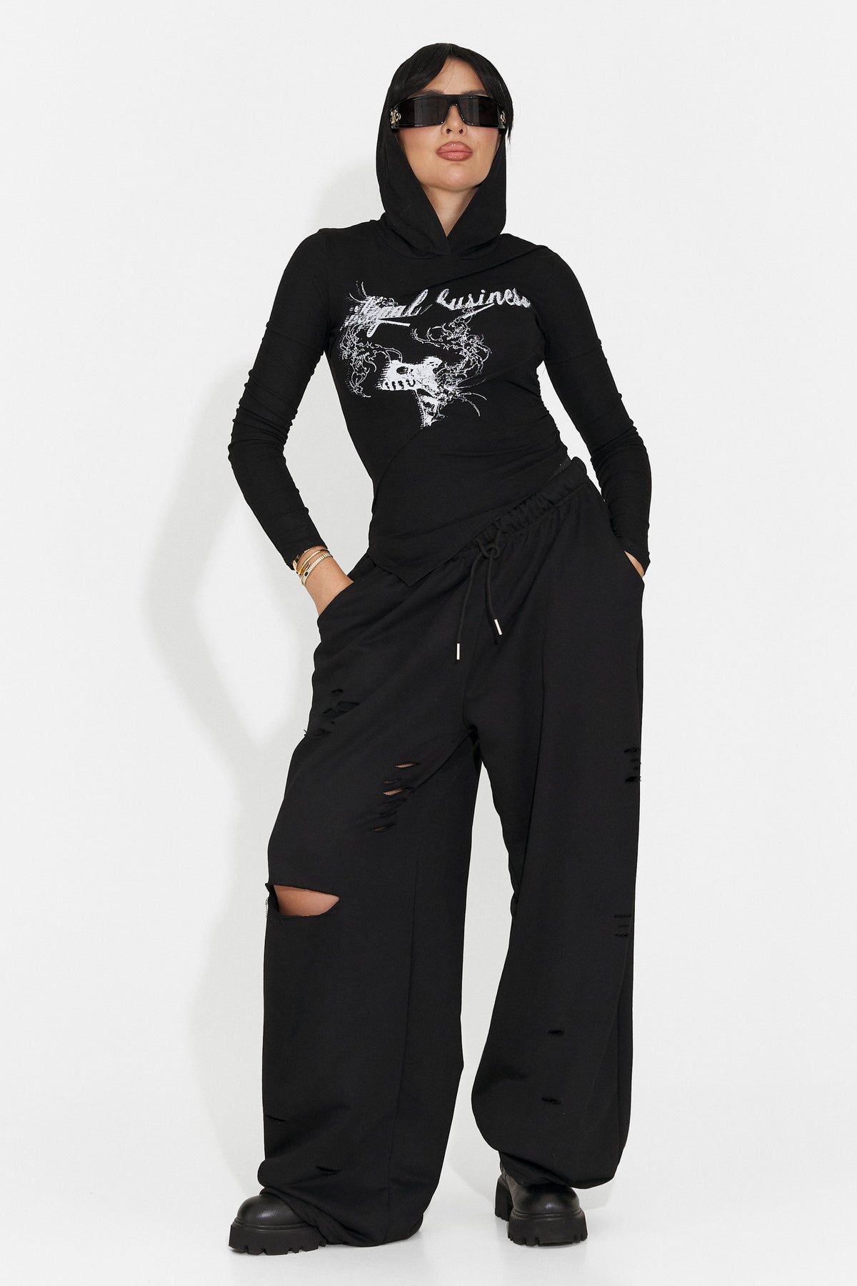 Pantaloni casual negri Lulaoa Bogas