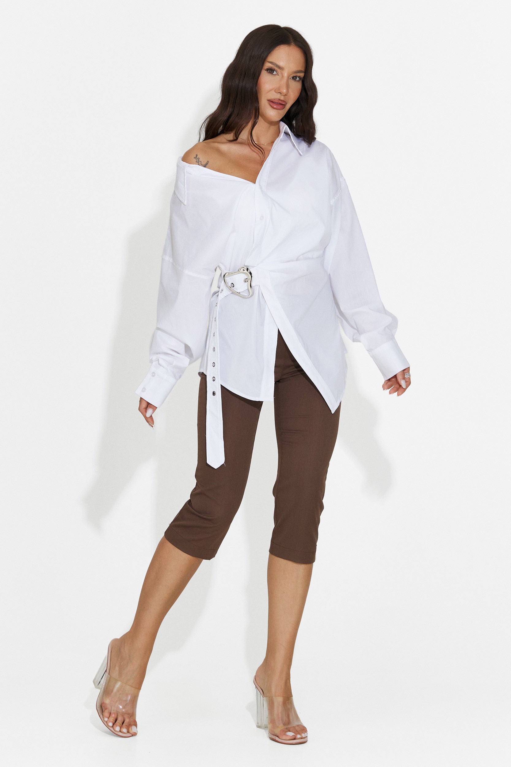 Pantaloni dama capri maro Aspazia Bogas