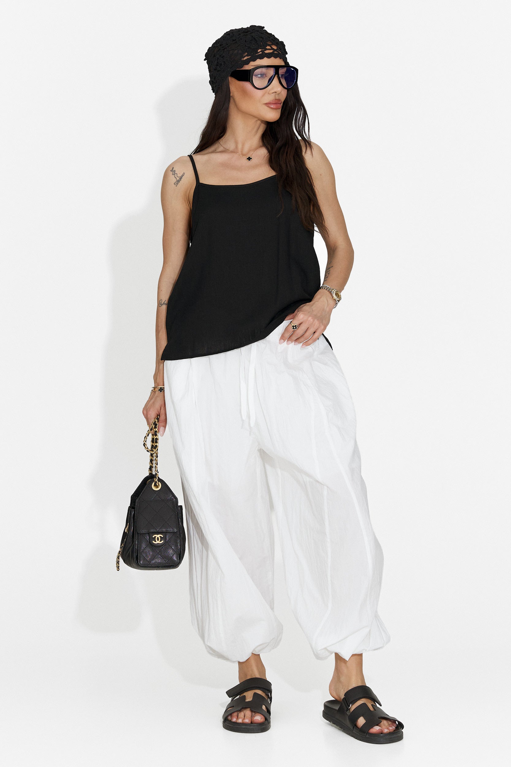 Pantaloni dama casual albi Lyhok Bogas