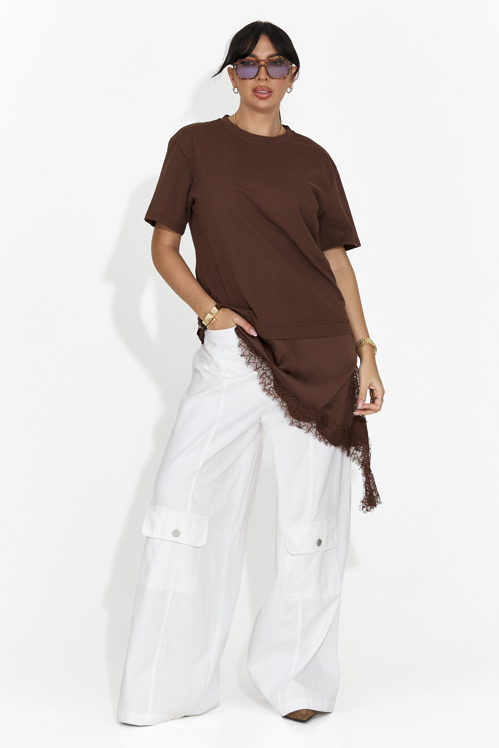 Pantaloni dama casual albi Nederia Bogas