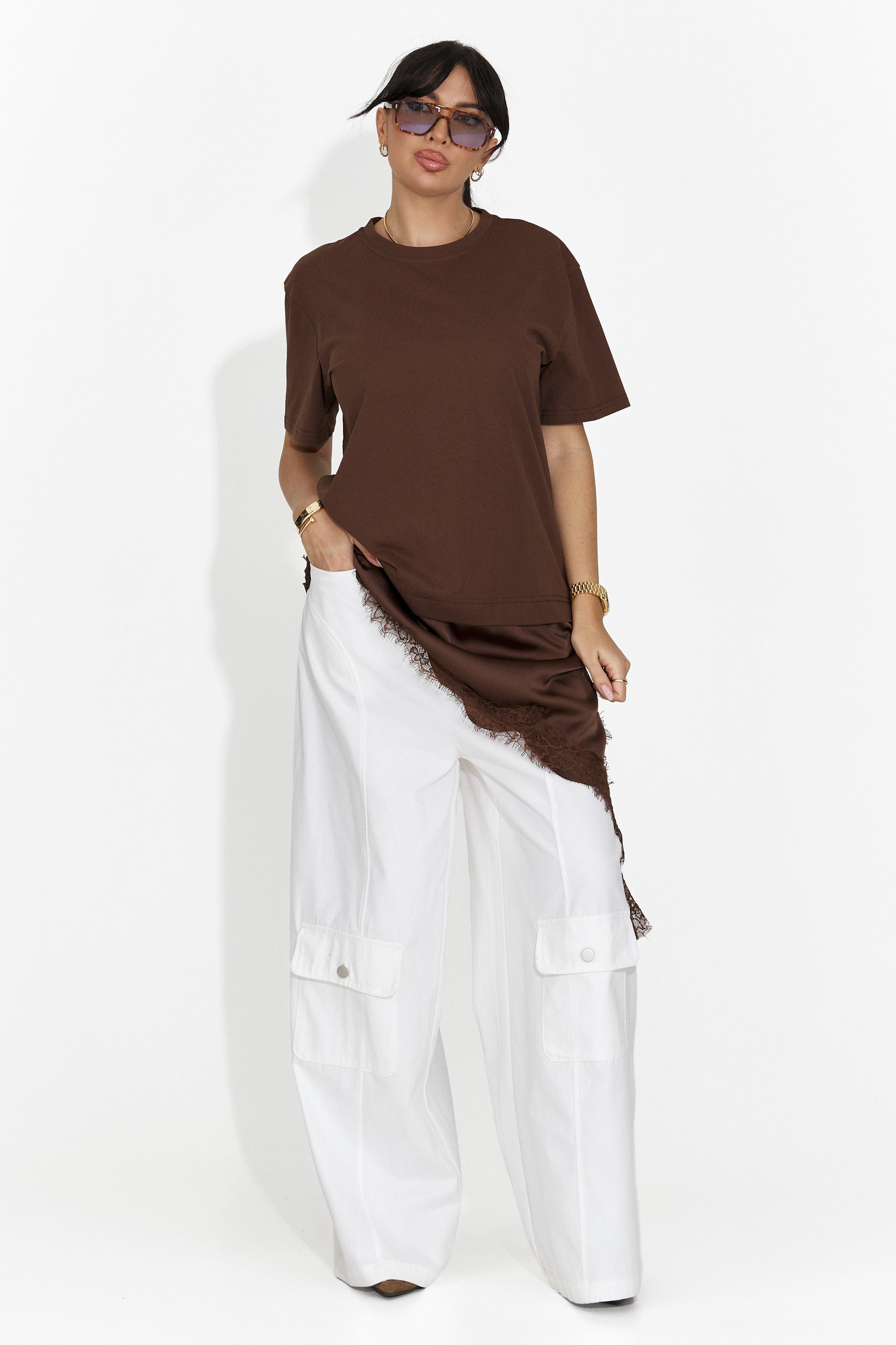 Pantaloni dama casual albi Nederia Bogas