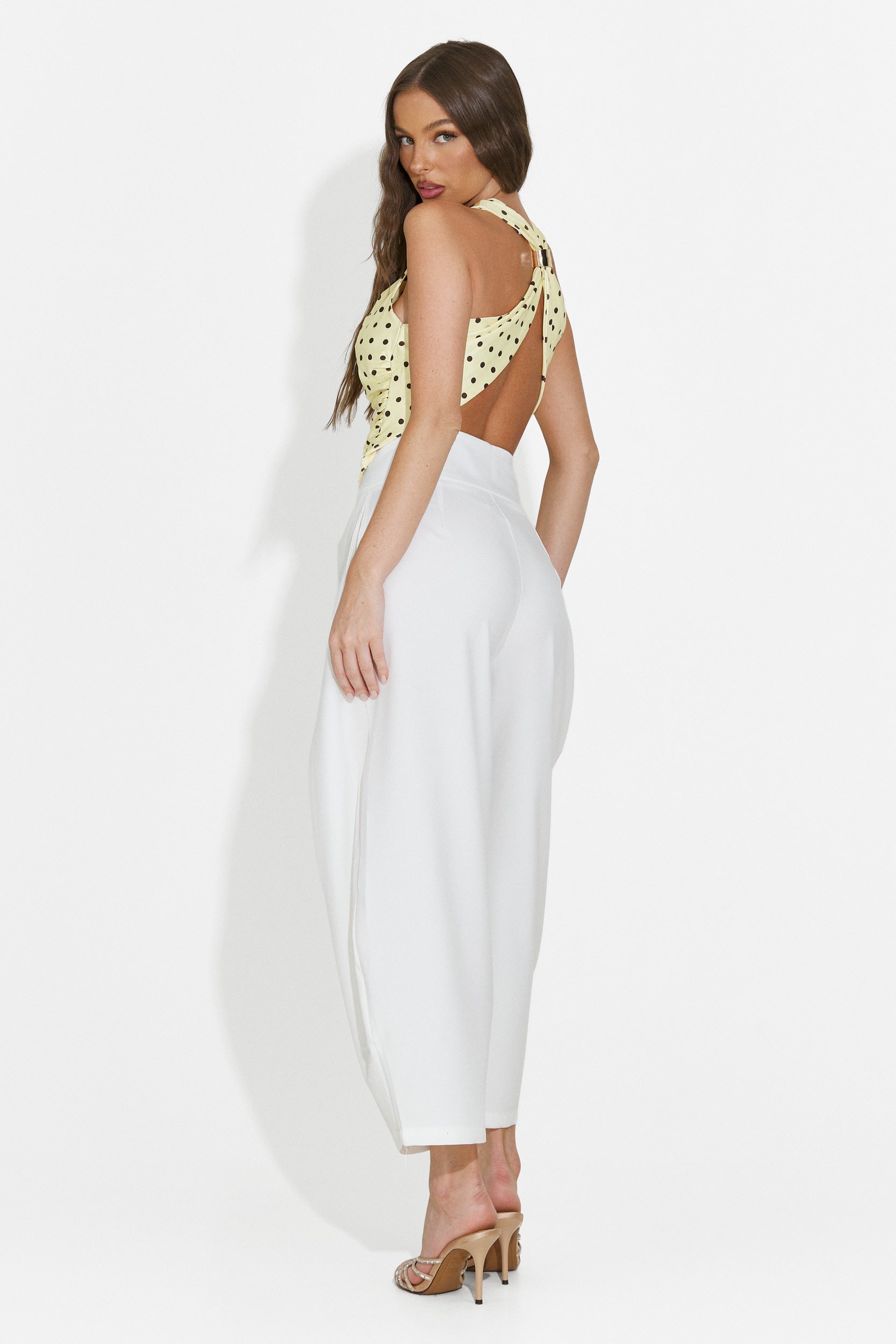 Pantaloni dama eleganti albi Kemily Bogas