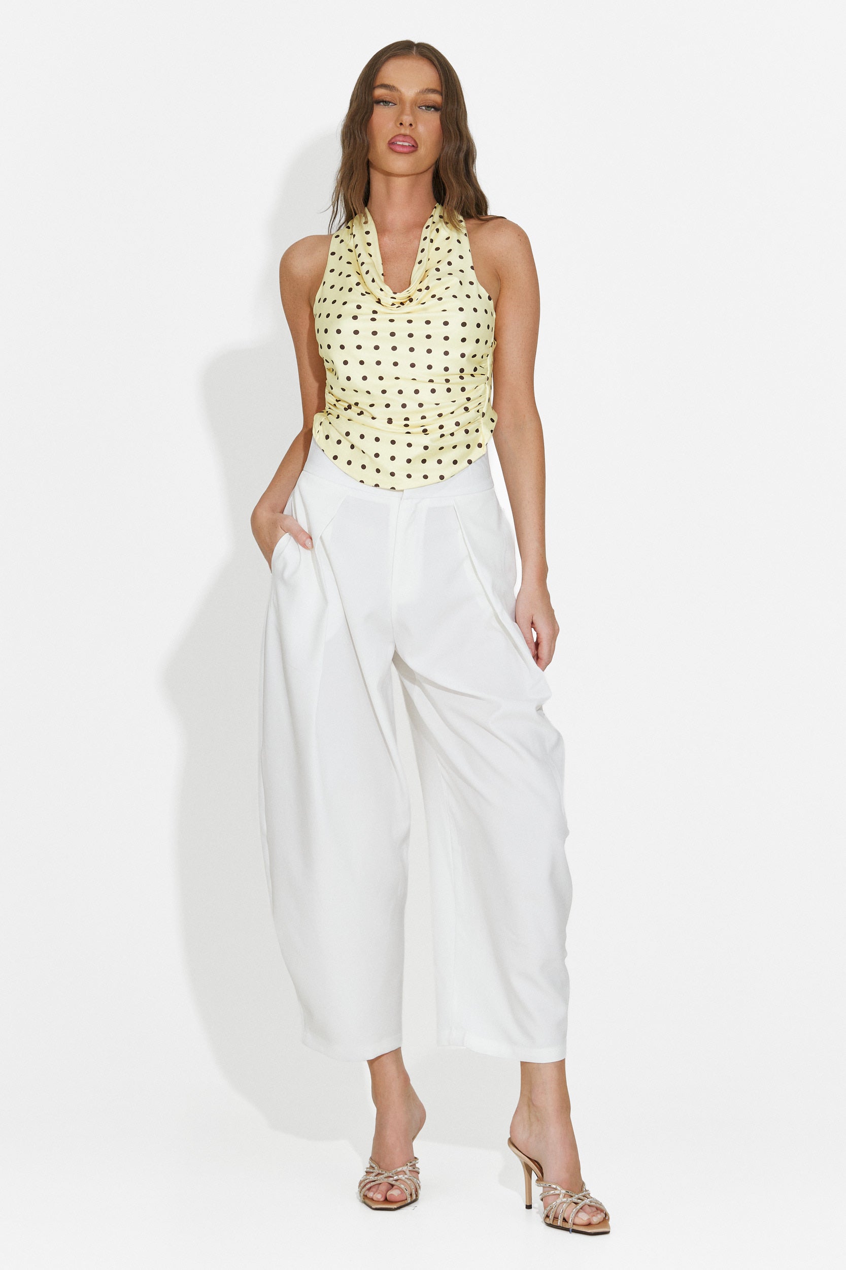 Pantaloni dama eleganti albi Kemily Bogas