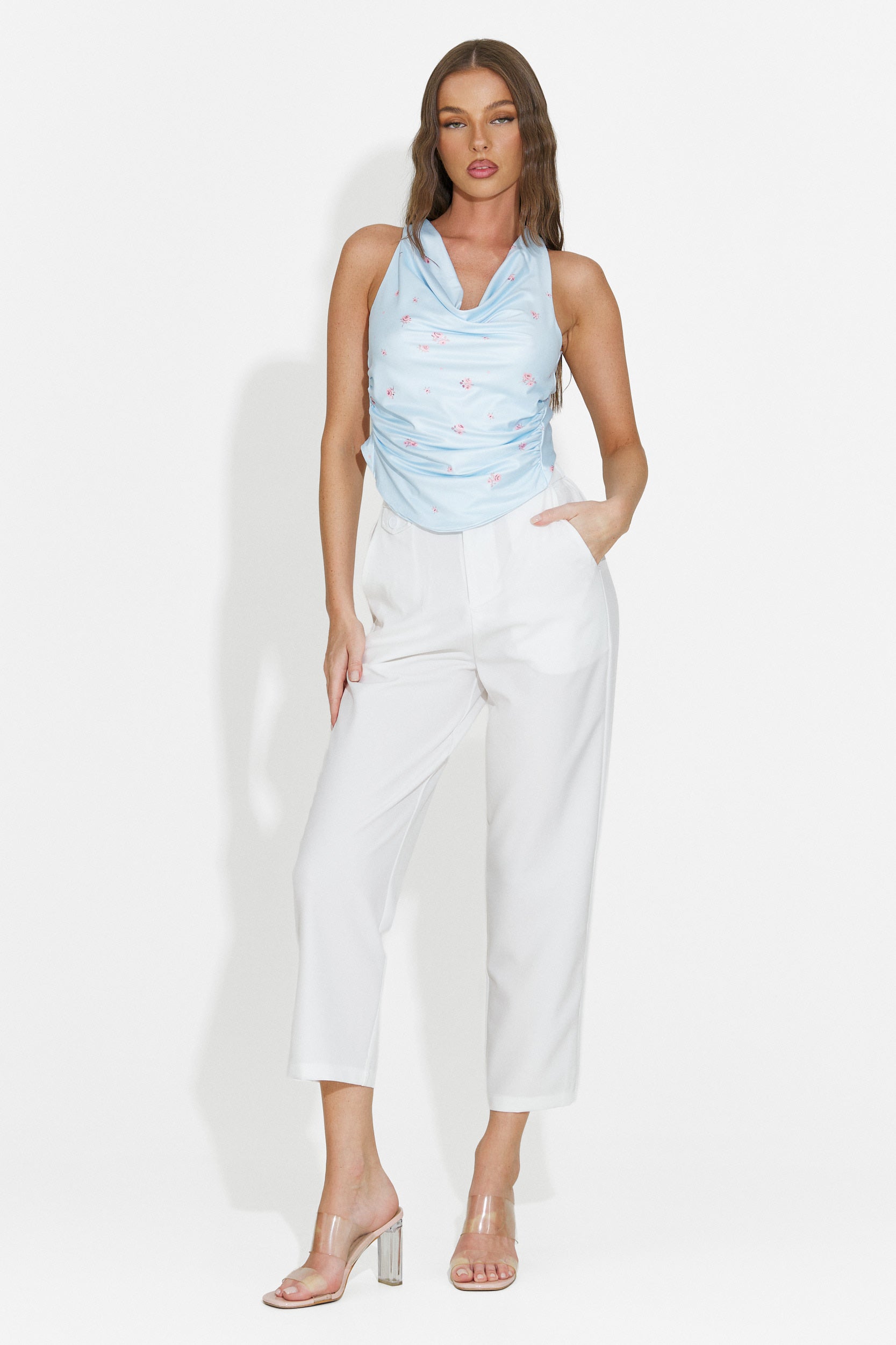 Pantaloni dama eleganti albi Sereia Bogas
