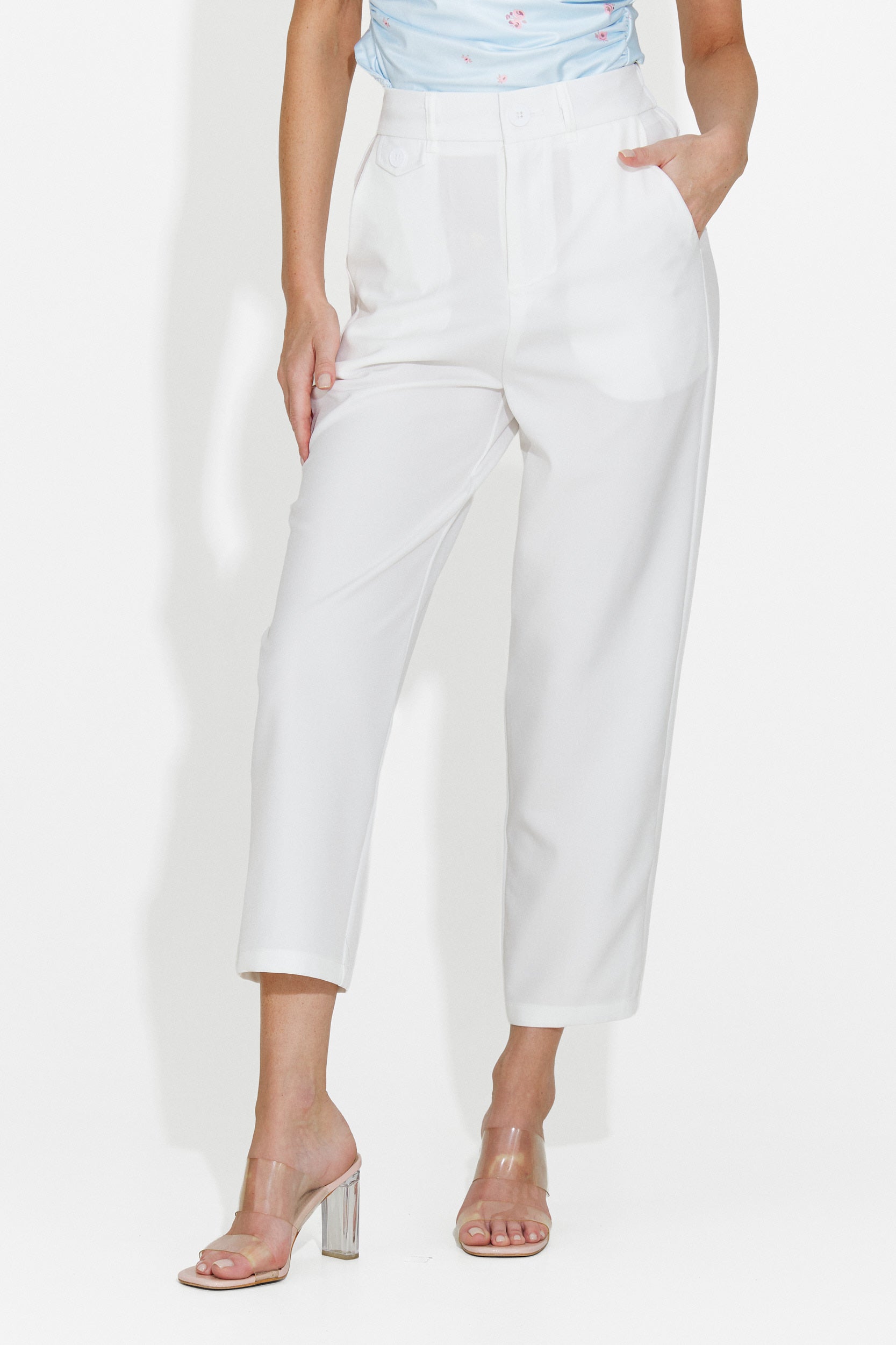 Pantaloni dama eleganti albi Sereia Bogas