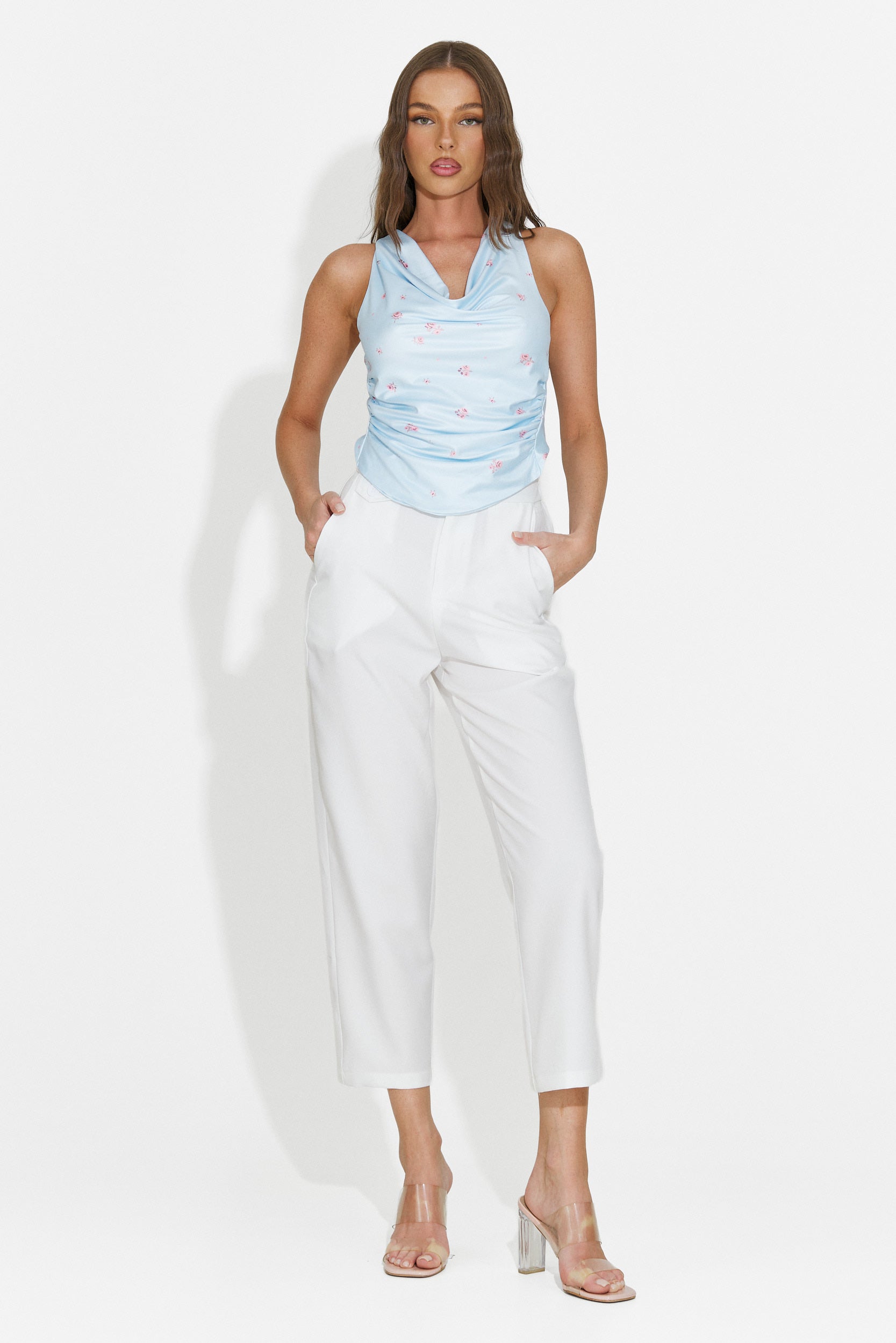 Pantaloni dama eleganti albi Sereia Bogas