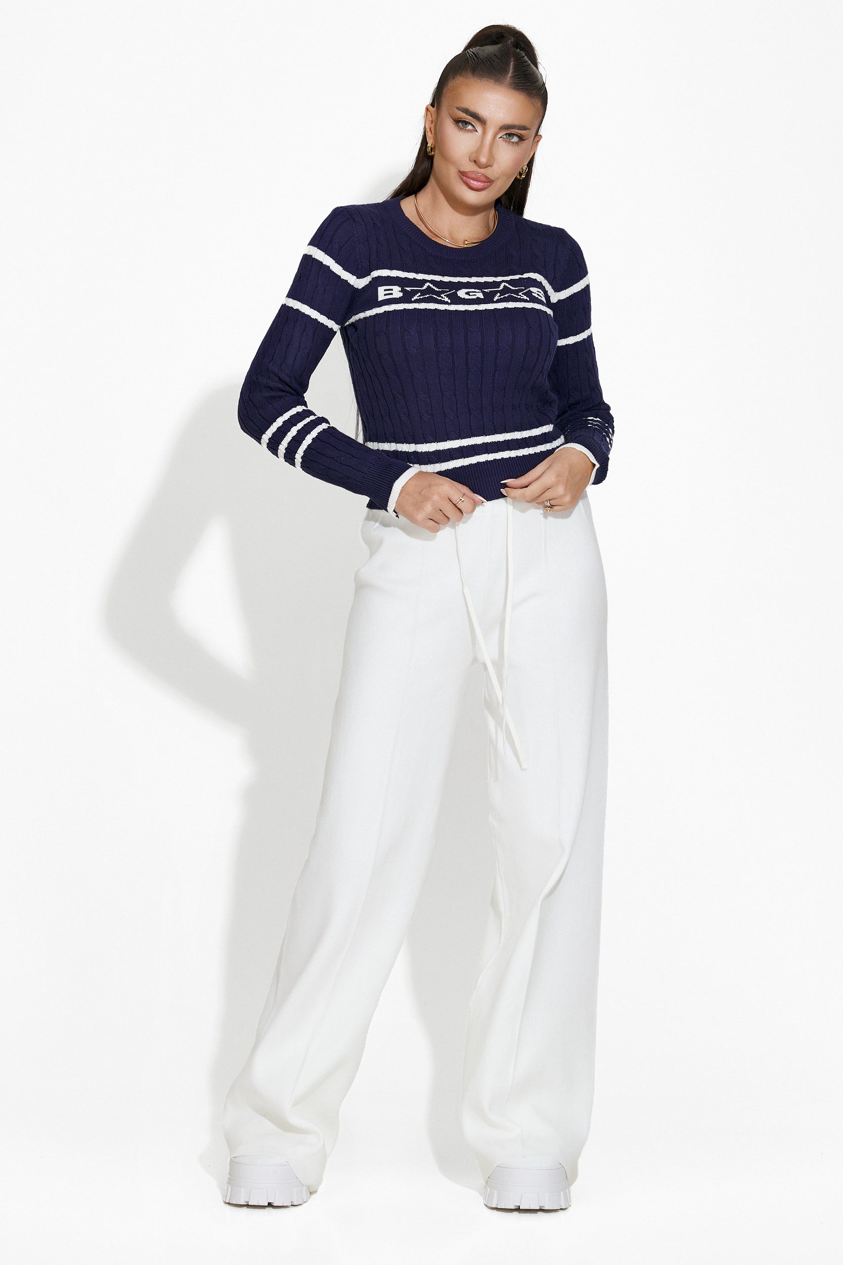 Sharonda Bogas Navy Blue Casual Women's Sweater
