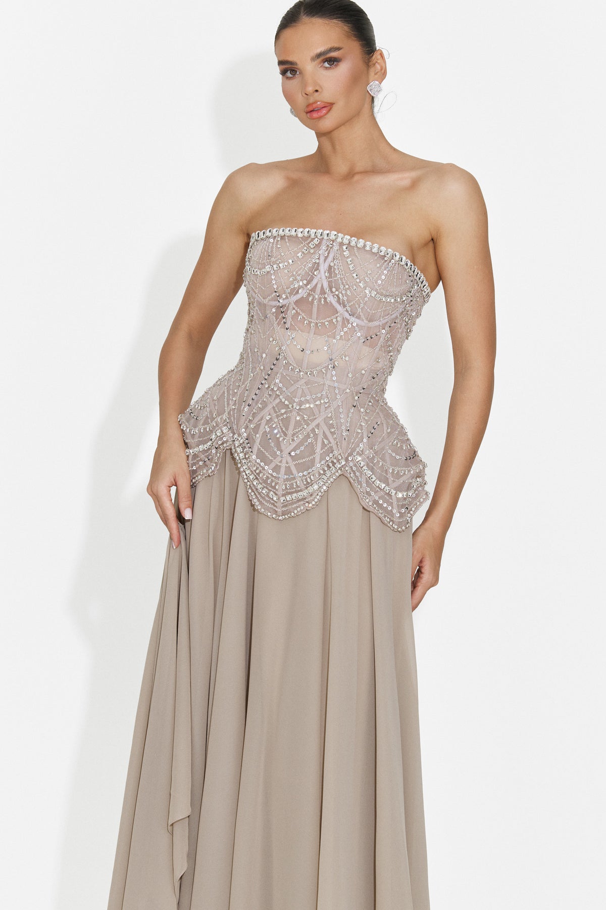 Rochie dama lunga bej Jutta Bogas, imaginea 3 din 12