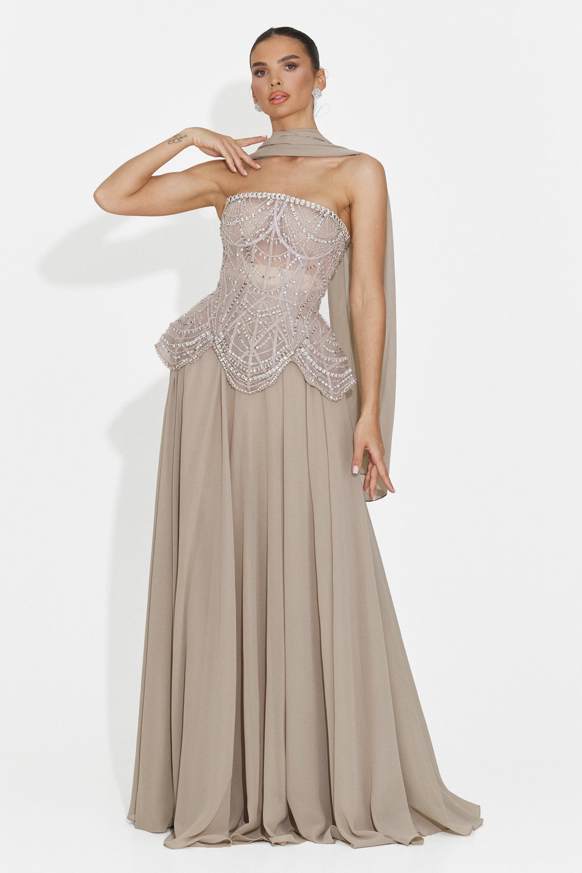Rochie dama lunga bej Jutta Bogas, imaginea 8 din 12