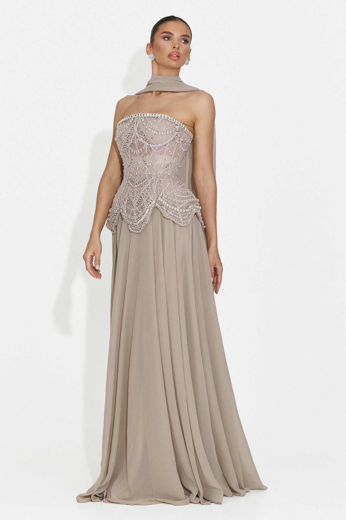 Rochie dama lunga bej Jutta Bogas, imaginea 10 din 12