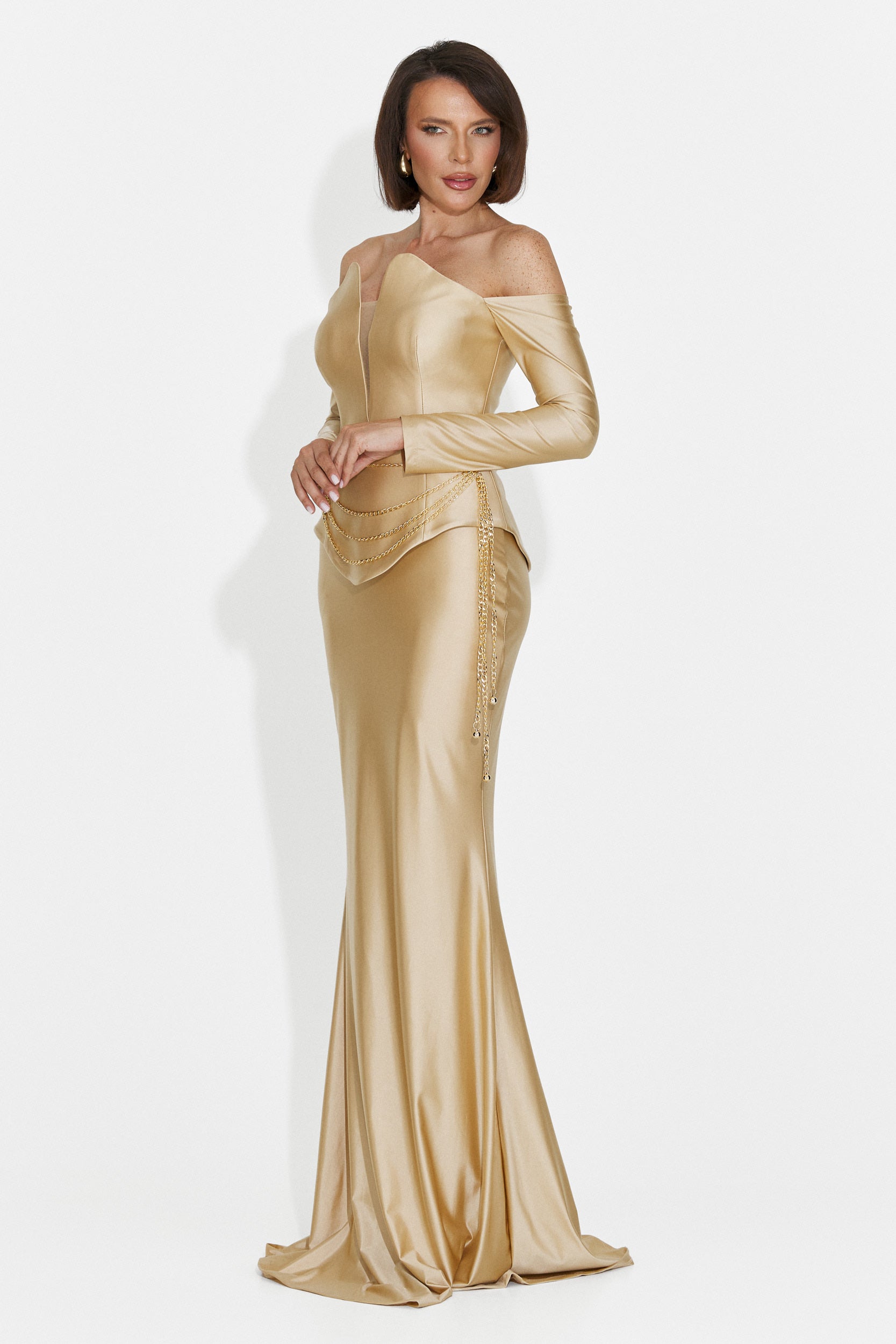 Rochie dama lunga bej Paulina Bogas