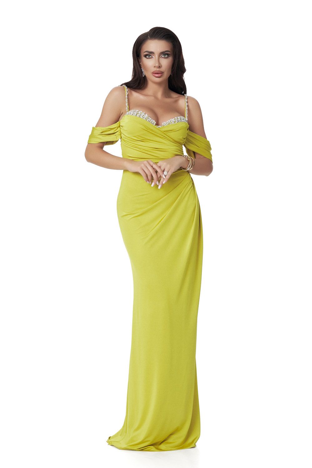 Yoali Bogas lime green lycra long dress for ladies