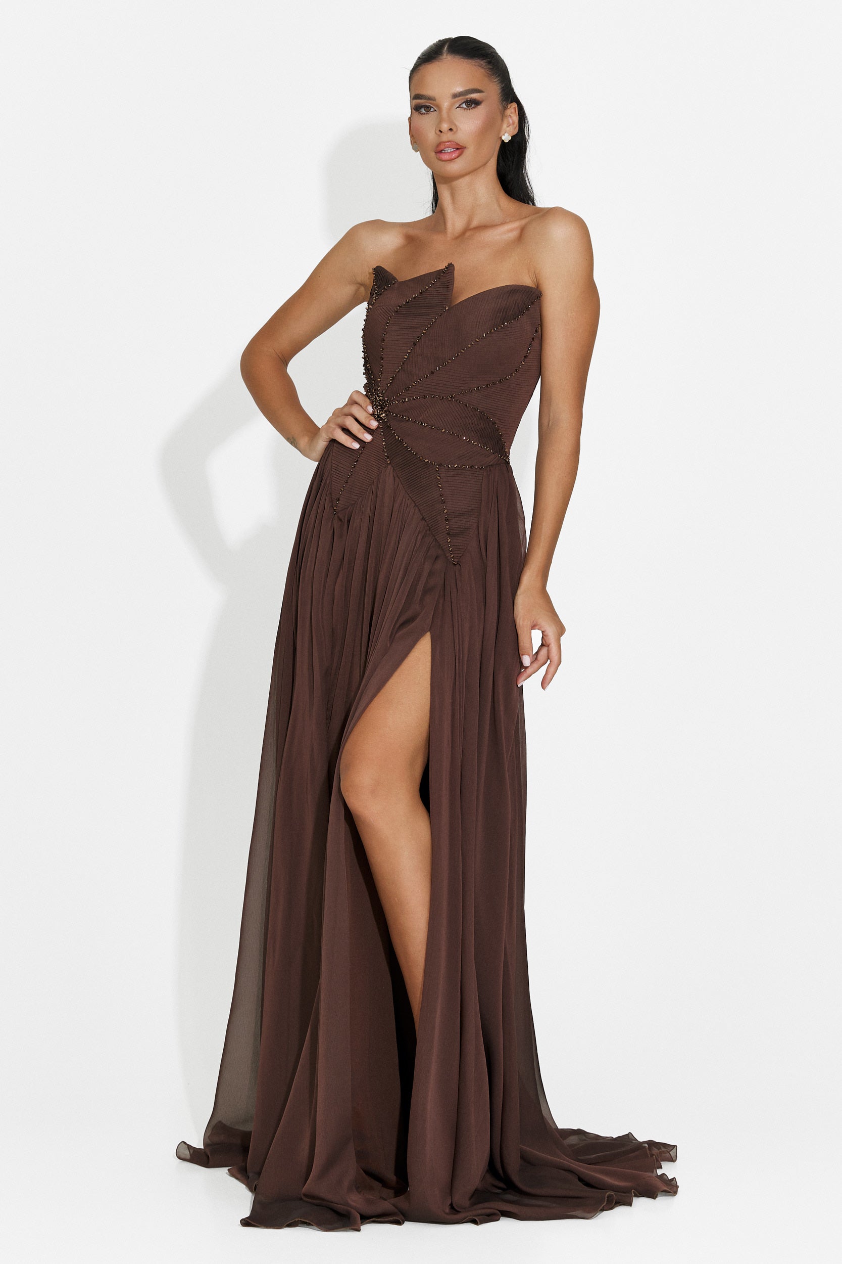 Rochie dama lunga maro Anaika Bogas