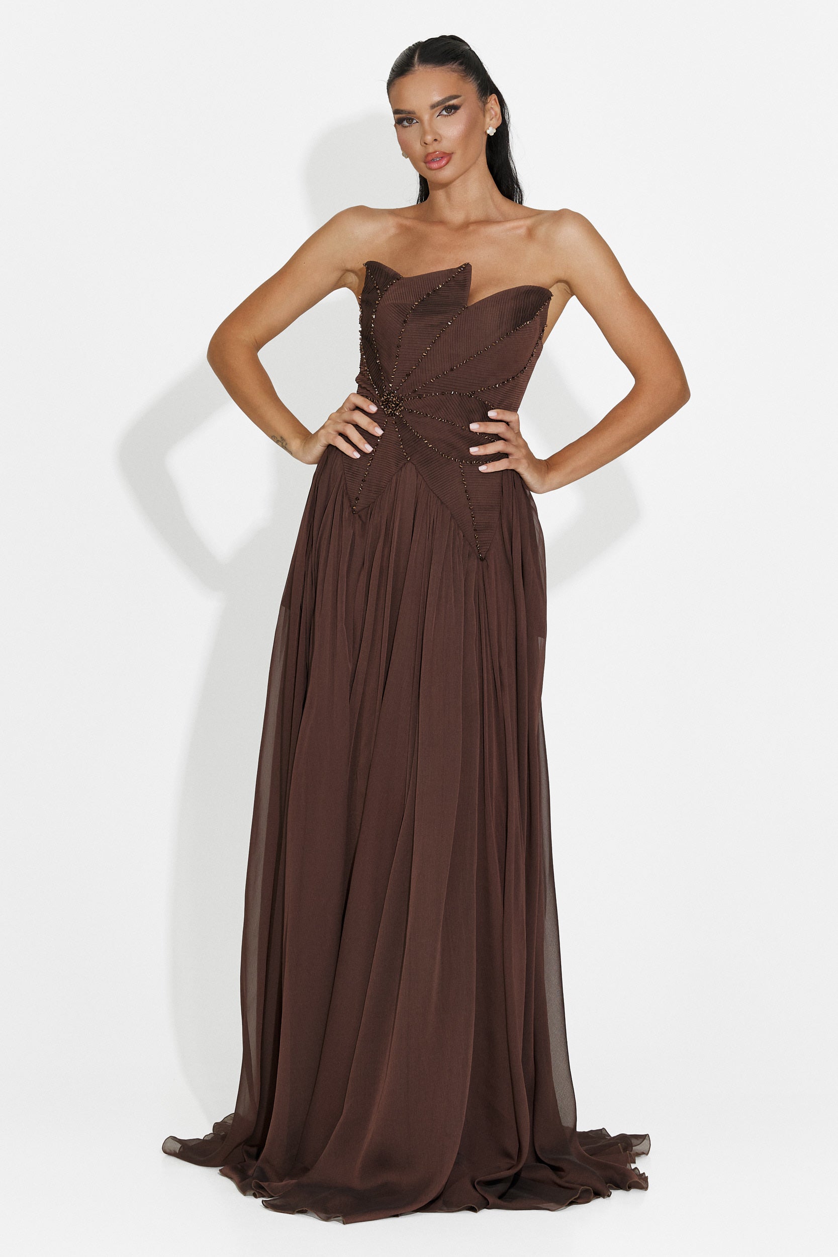 Rochie dama lunga maro Anaika Bogas