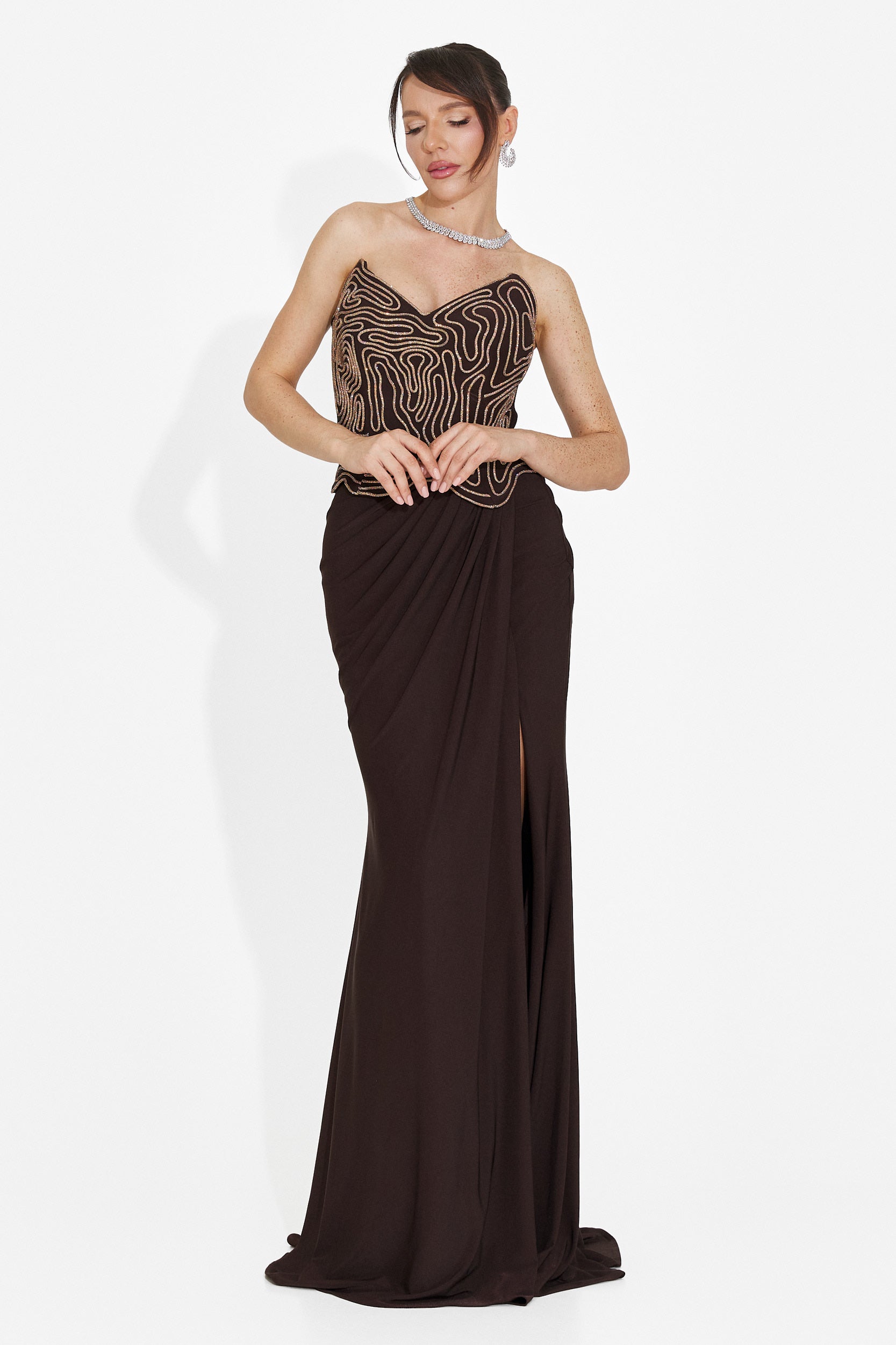 Rochie dama lunga maro Baty Bogas