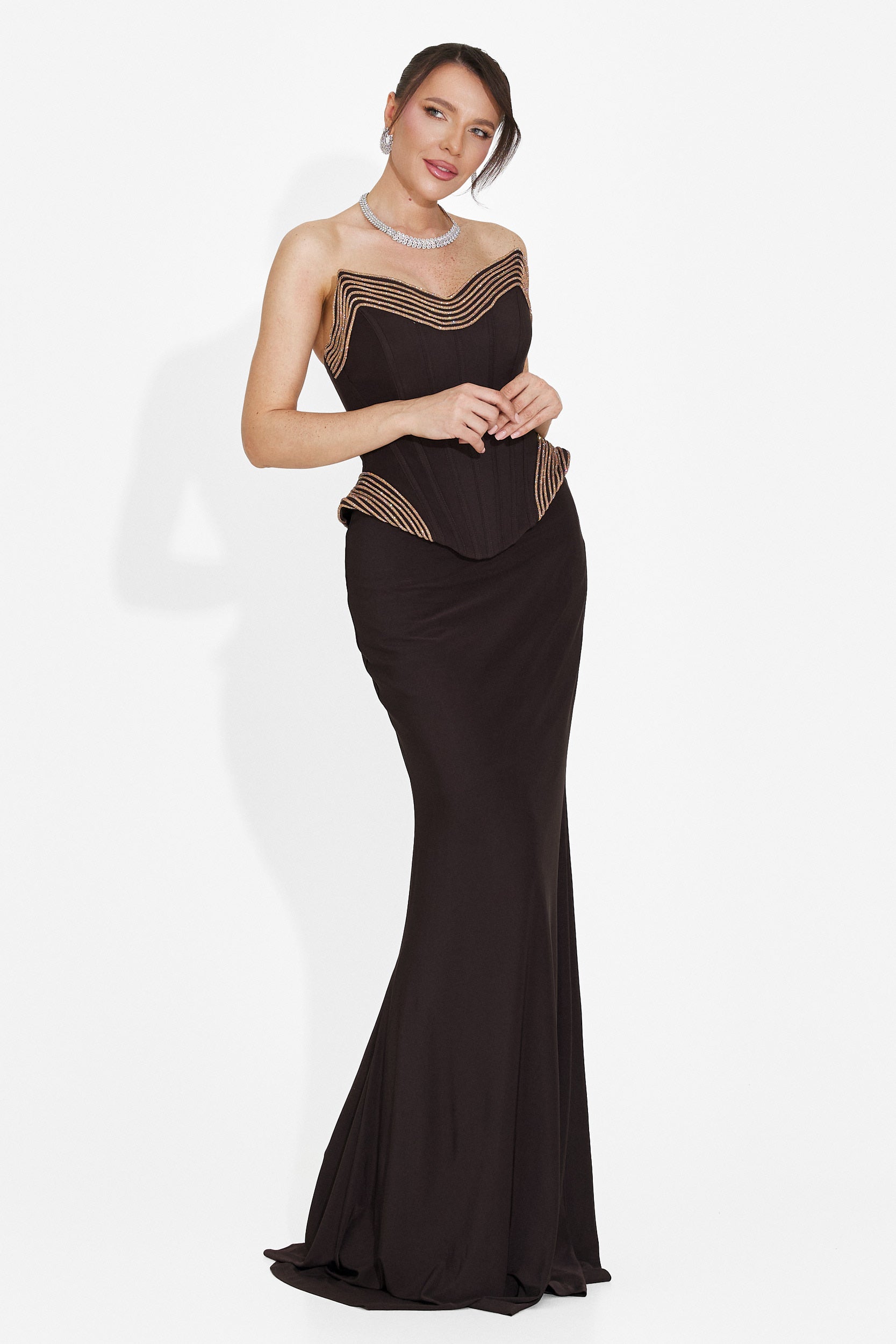 Rochie dama lunga maro Caylei Bogas