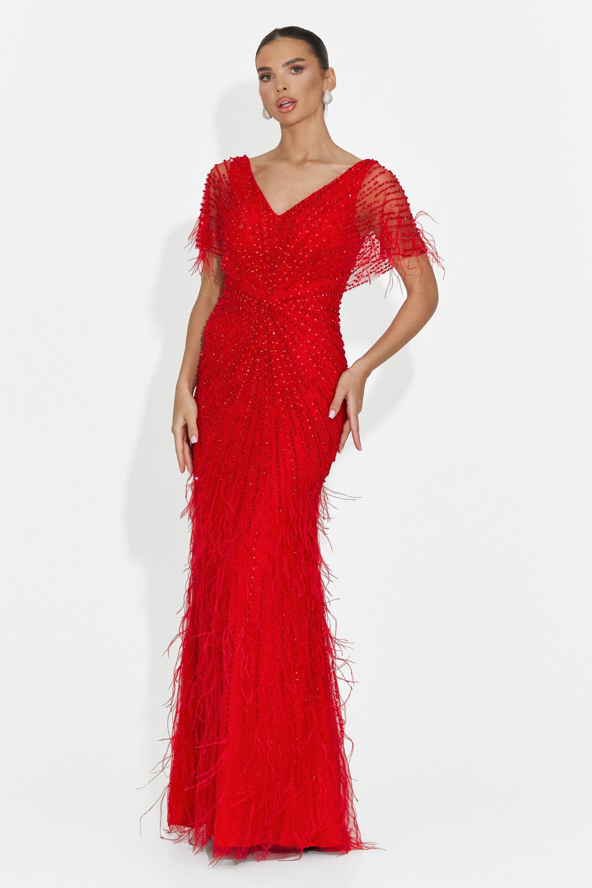 Rochie dama lunga rosie Elke Bogas, imaginea 1 din 8