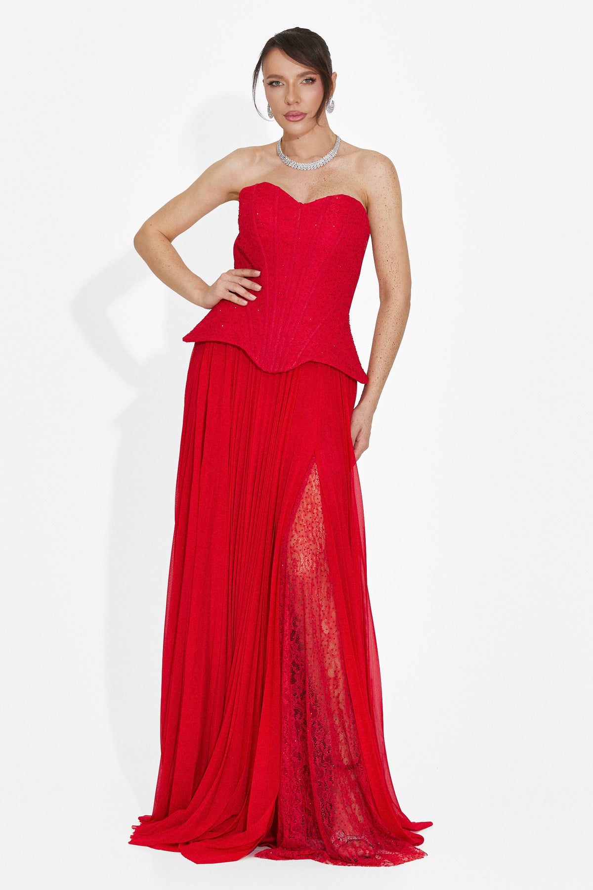 Rochie dama lunga rosie Mivea Bogas, imaginea 7 din 8