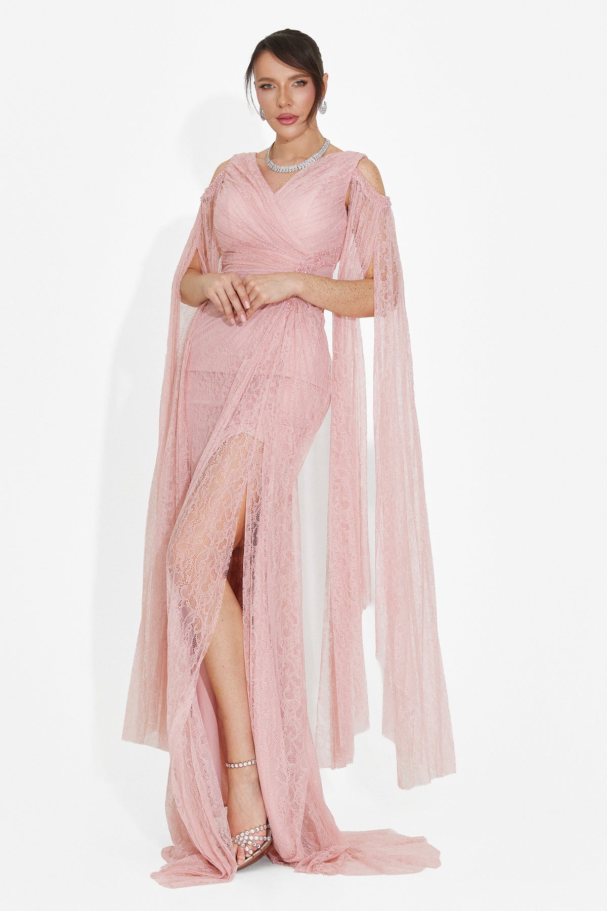 Rochie dama lunga roz Dionesia Bogas, imaginea 2 din 9