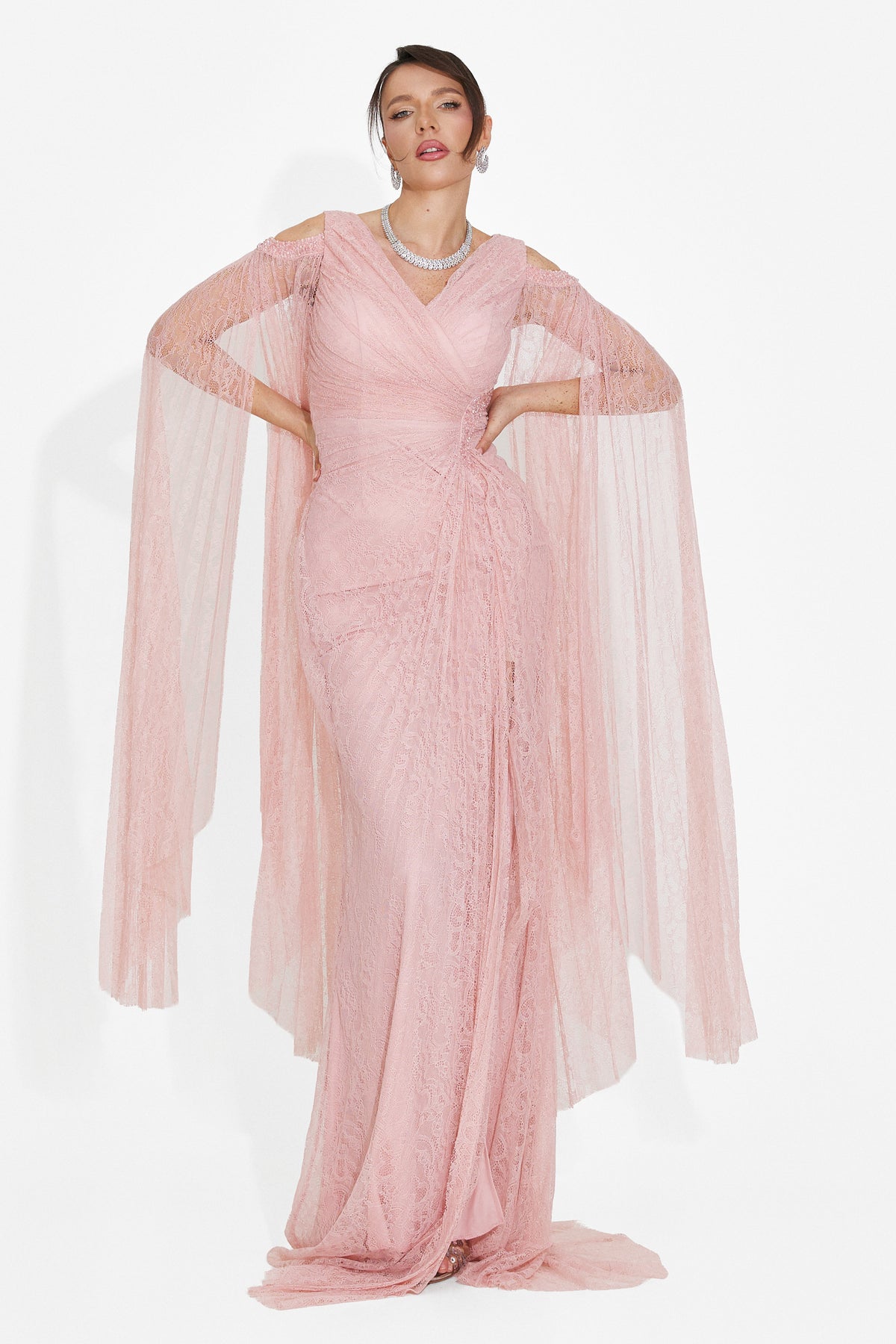 Rochie dama lunga roz Dionesia Bogas, imaginea 1 din 9