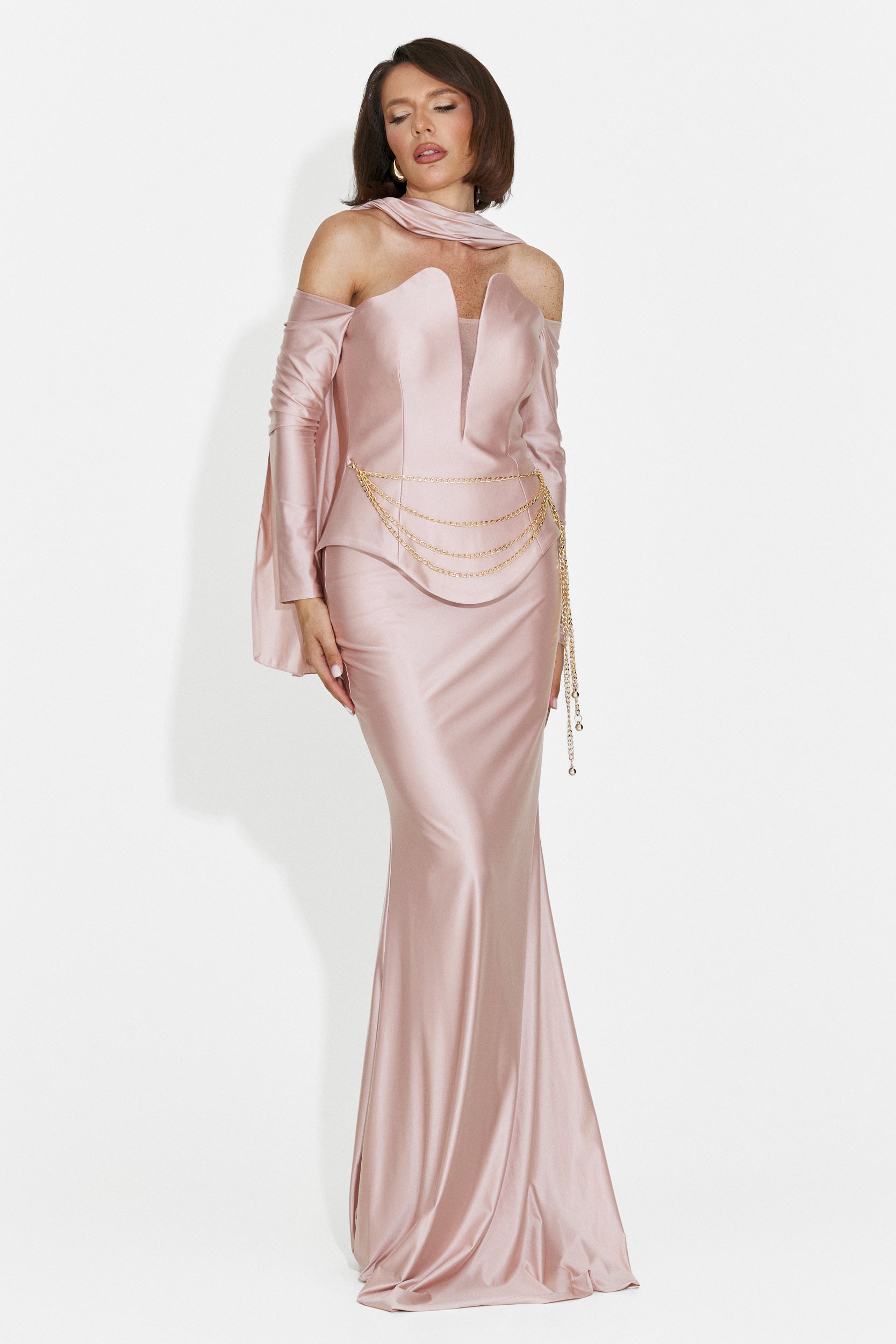 Rochie dama lunga roz Paulina Bogas