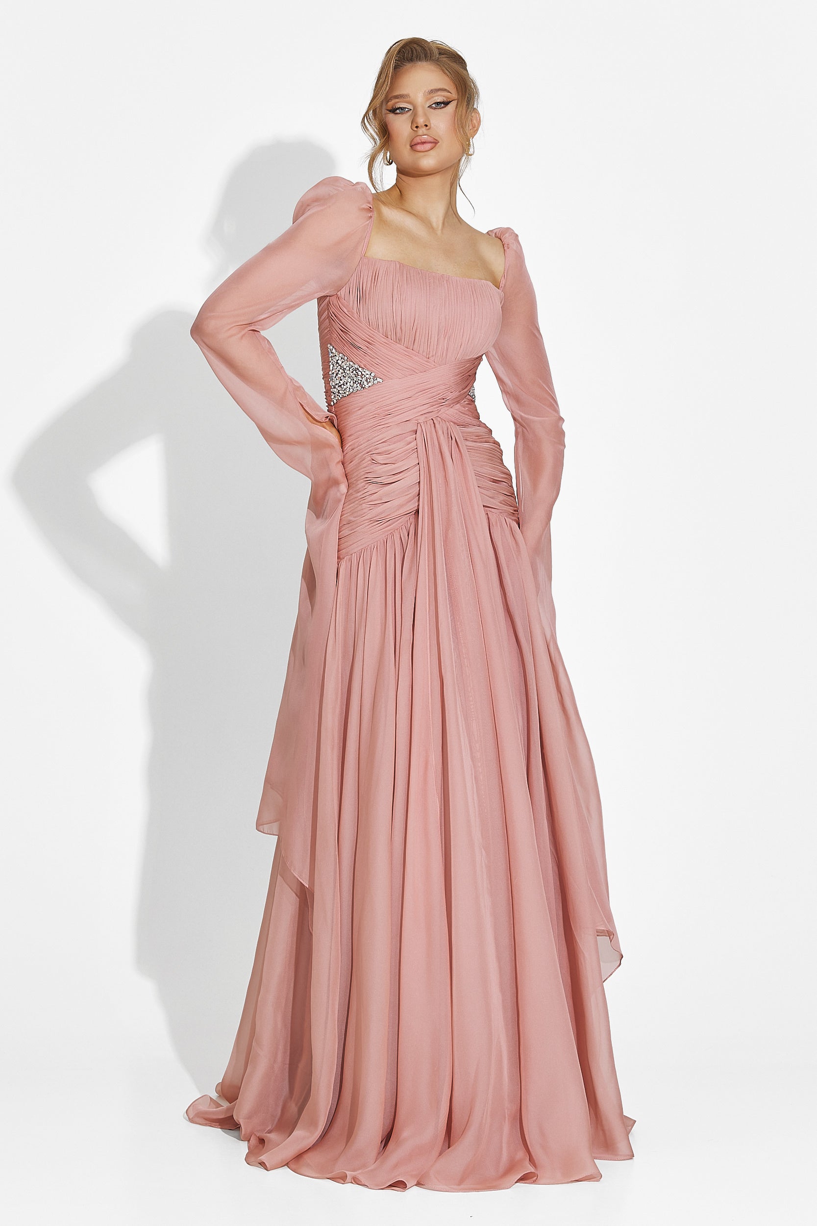 Wilya Bogas Long Pink Ladies Dress
