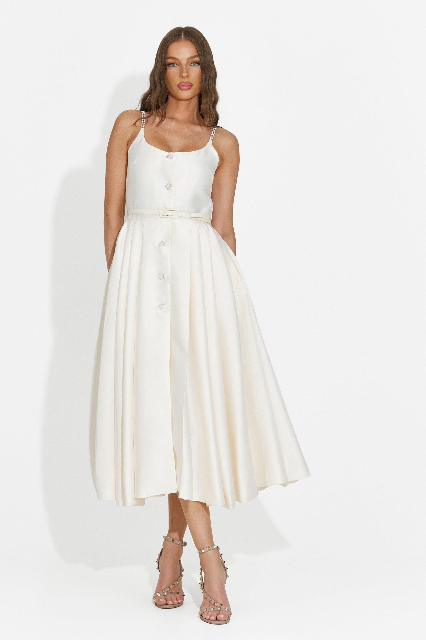 Rochie dama midi bej Florinela Bogas