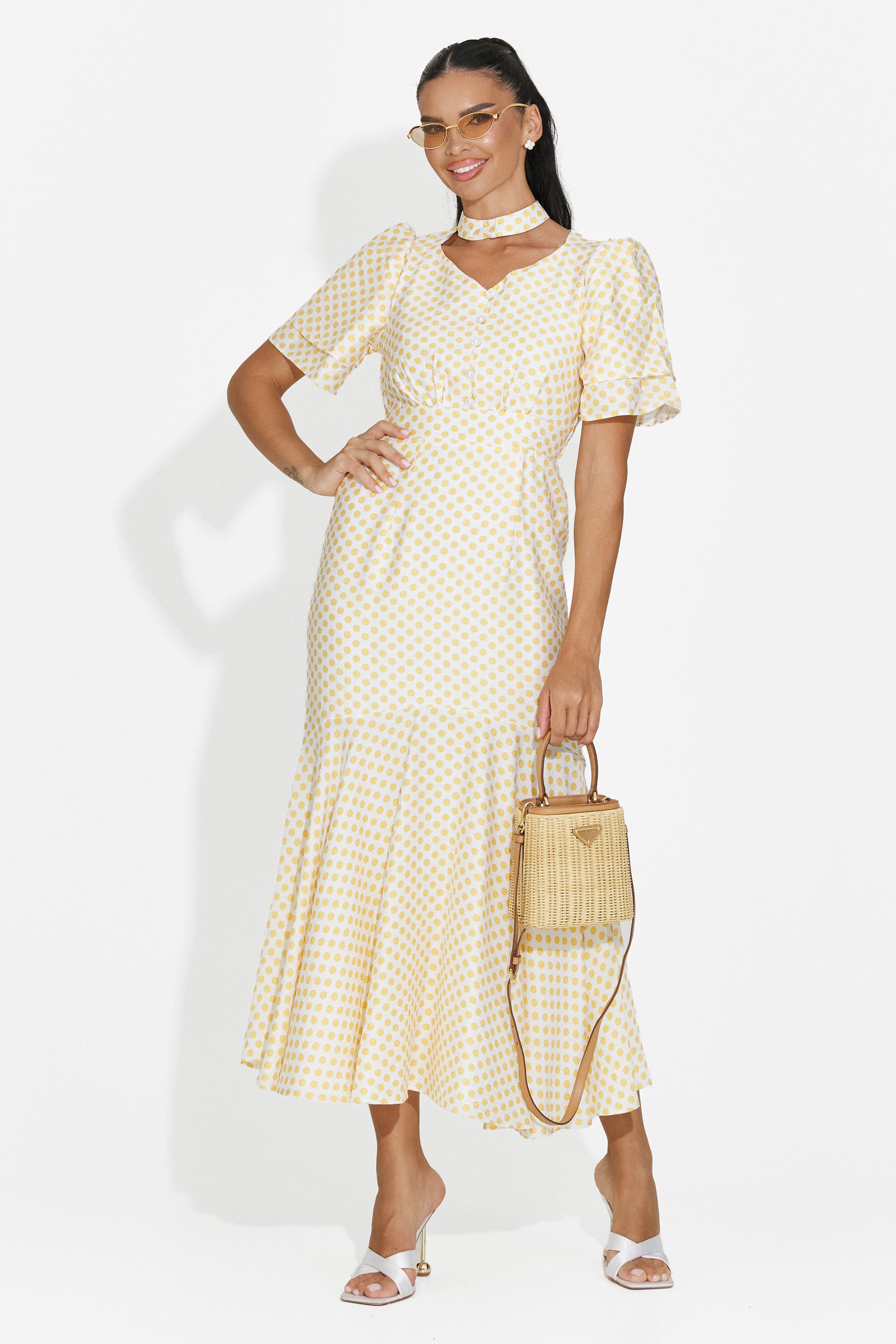Rochie dama midi galbena Antoneia Bogas