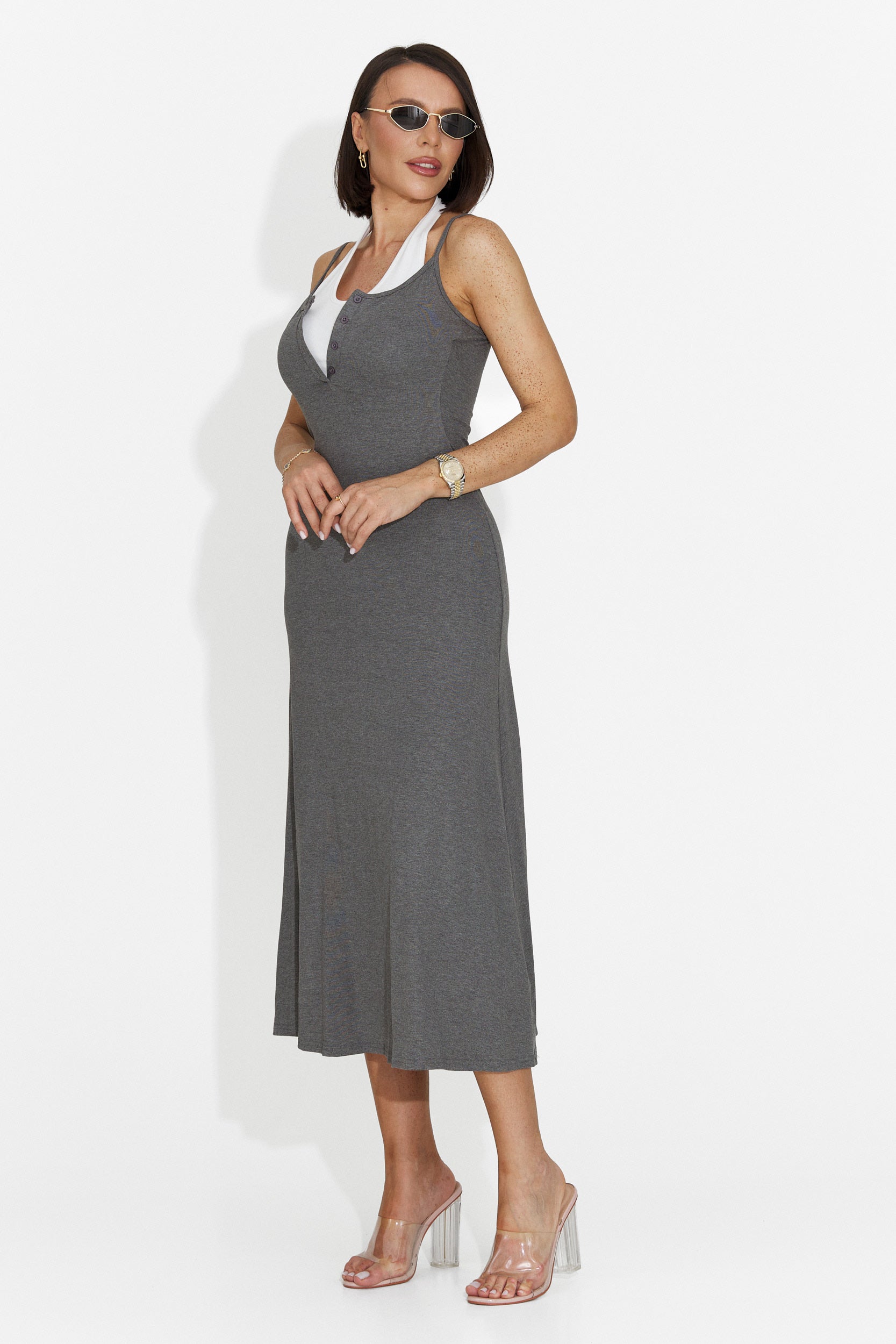 Rochie dama midi gri Arasela Bogas