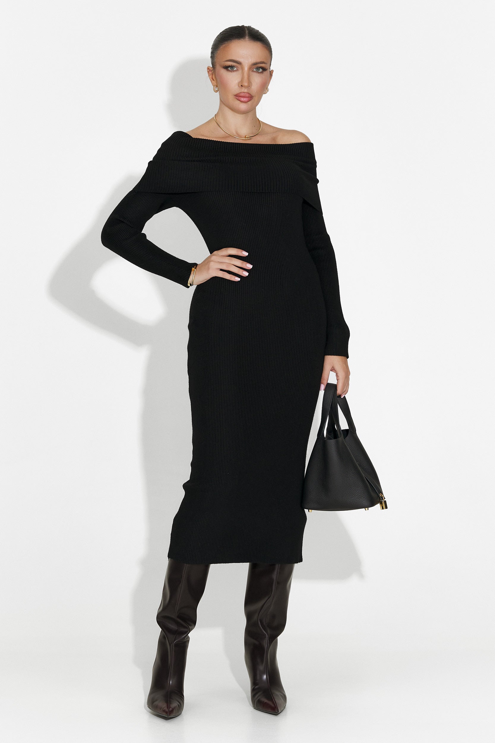Velana Bogas Black Midi Dress for Women