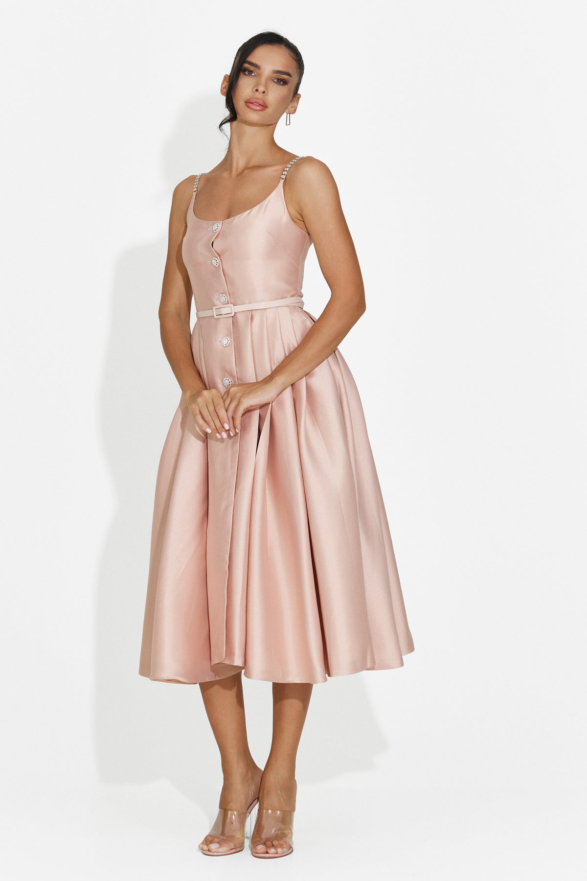 Rochie dama midi roz Florinela Bogas, imaginea 7 din 8
