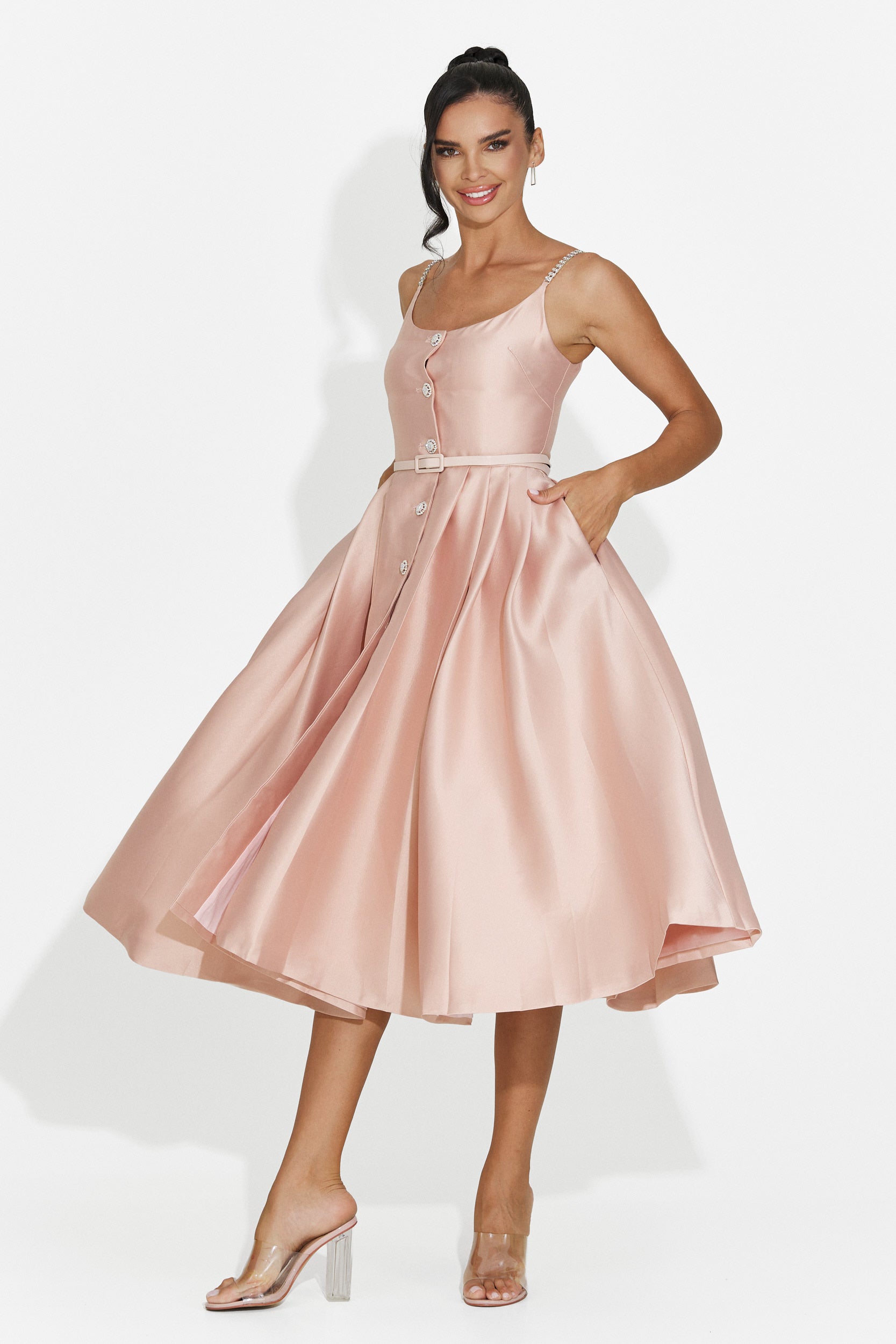 Rochie dama midi roz Florinela Bogas