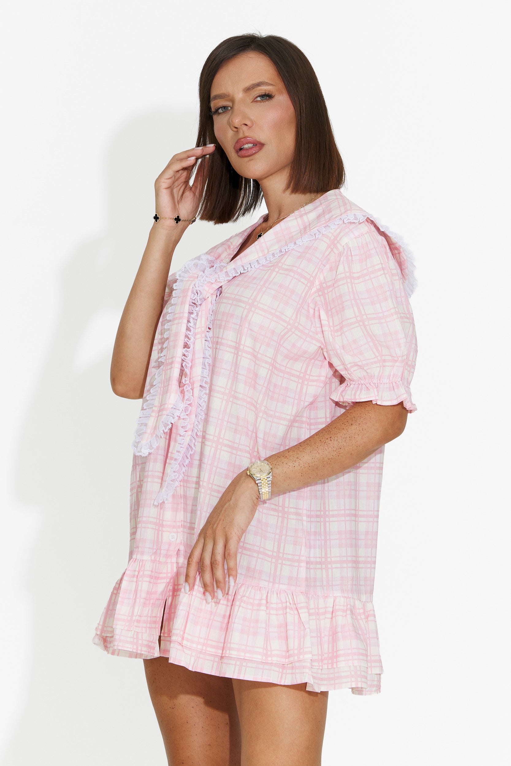 Rochie dama scurta tip camasa roz Beshoka Bogas