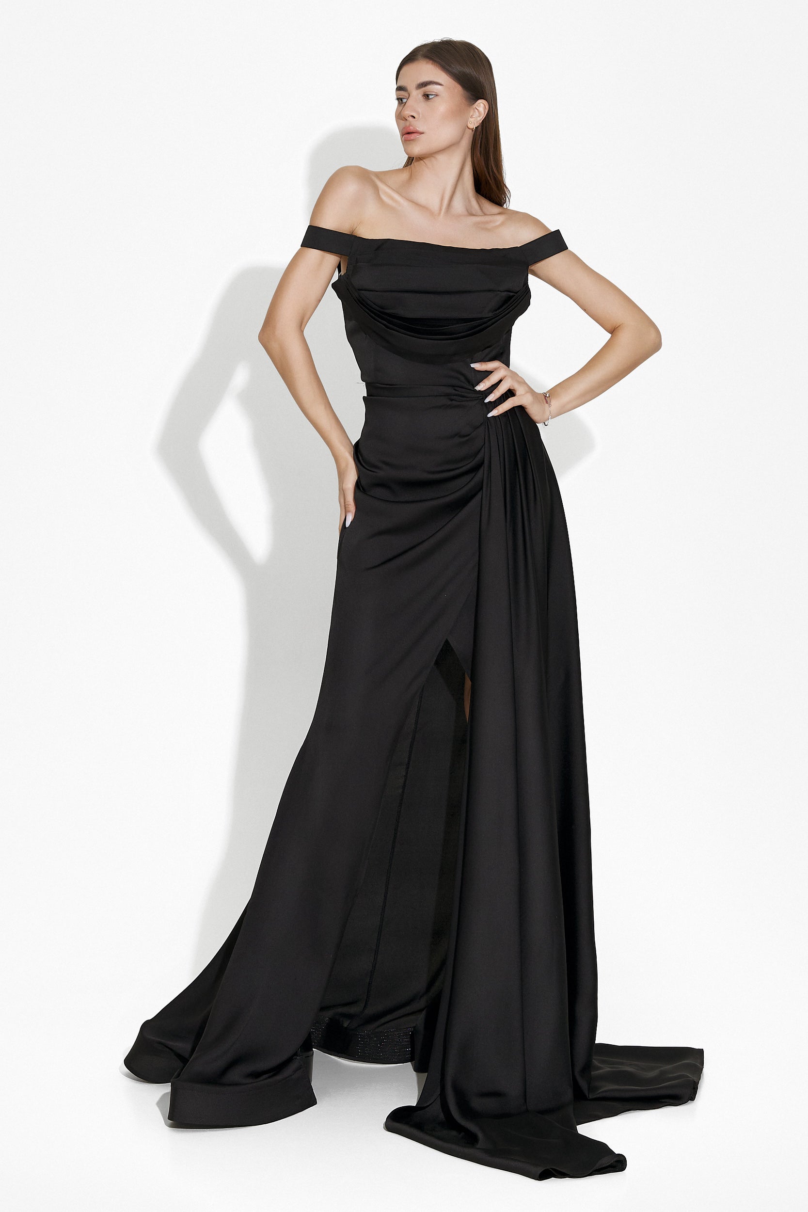 Danique Bogas Long Black Satin Dress