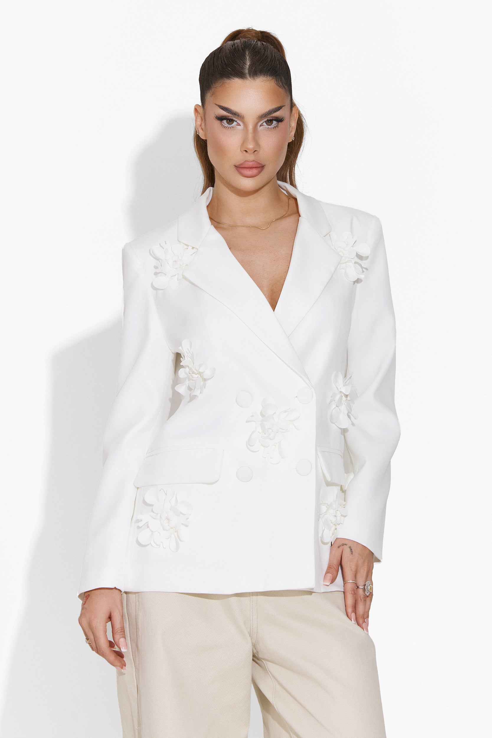 Sacou dama elegant alb Evana Bogas