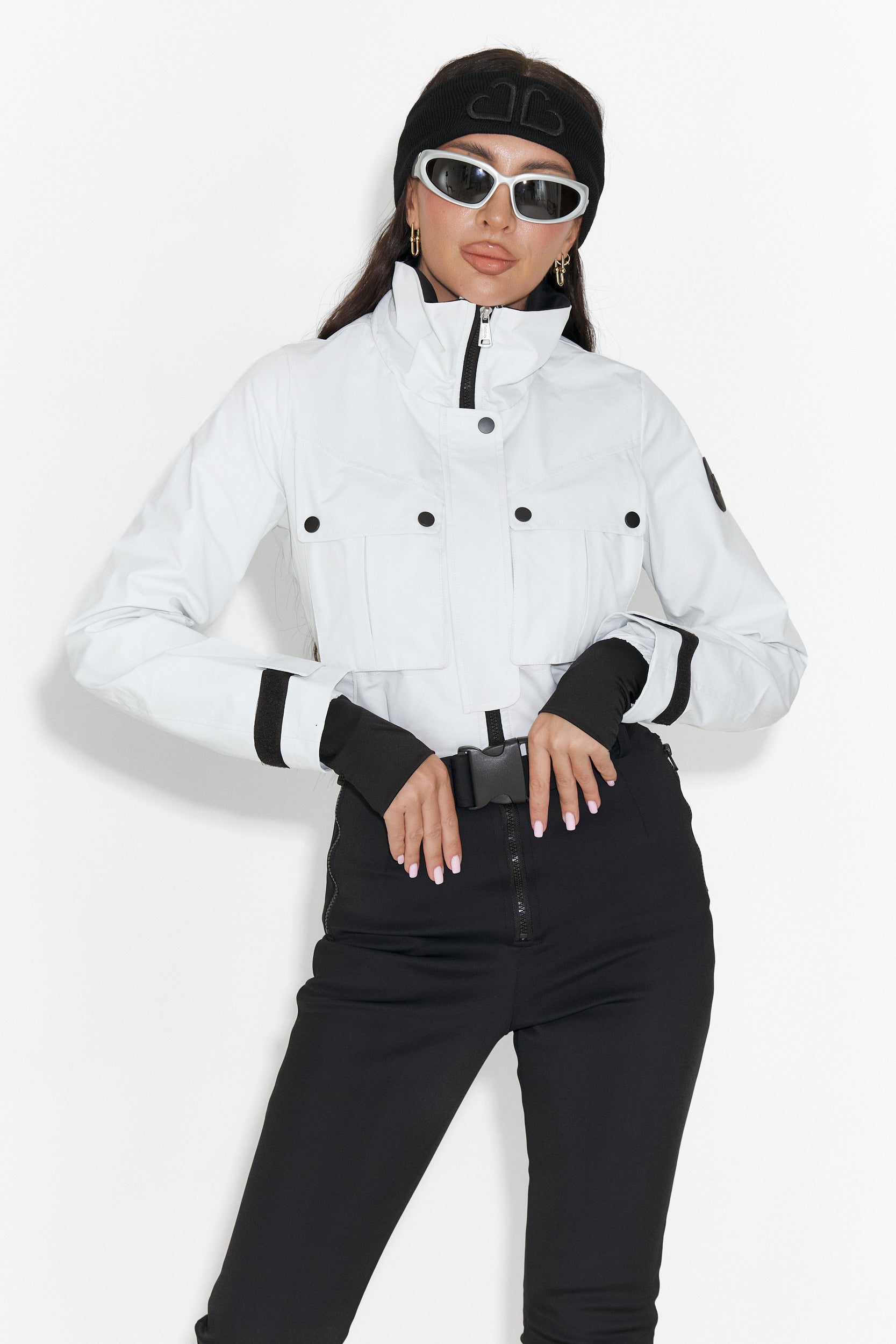 Salopeta ski casual alb negru Glorise Bogas