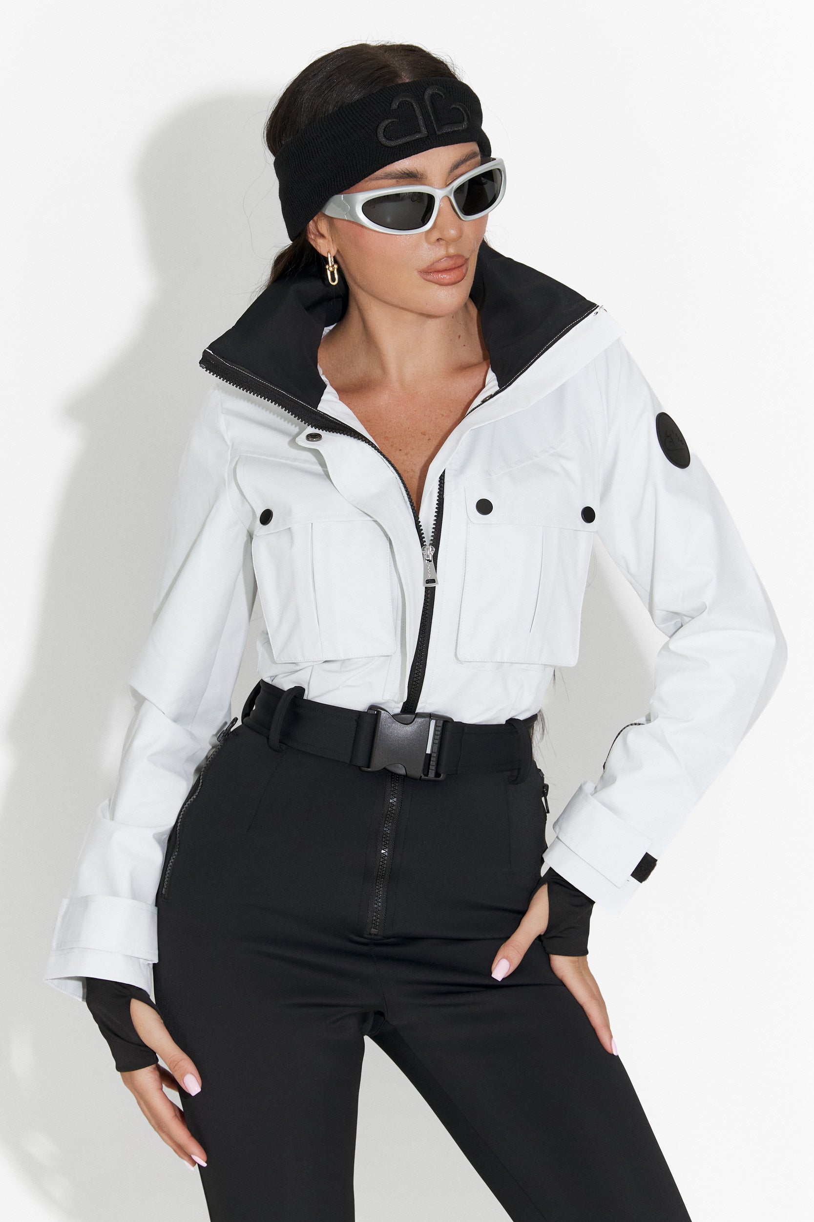 Salopeta ski casual alb negru Glorise Bogas