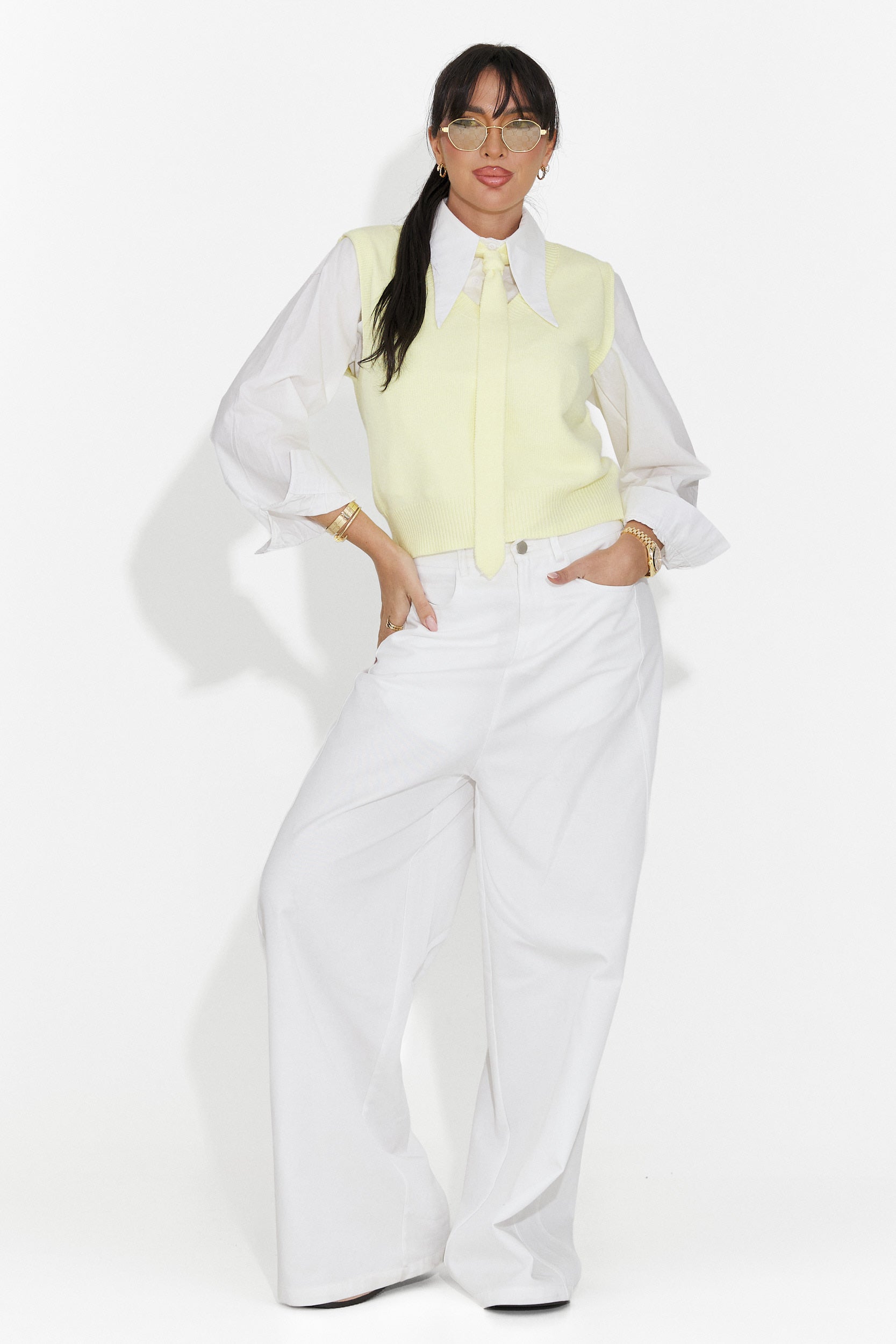 Set 3 piese camasa + vesta + cravata galben Tasiana Bogas