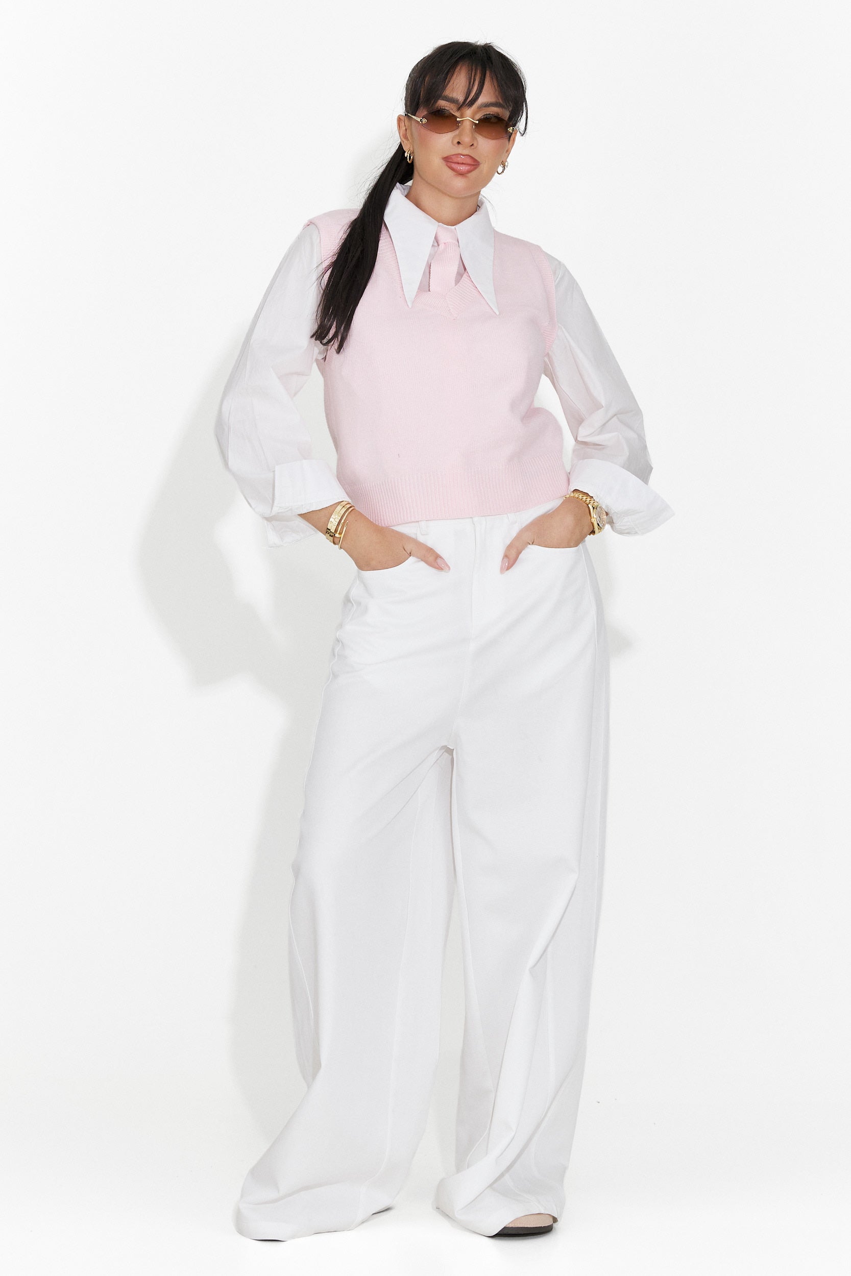 Set 3 piese camasa + vesta + cravata roz Tasiana Bogas